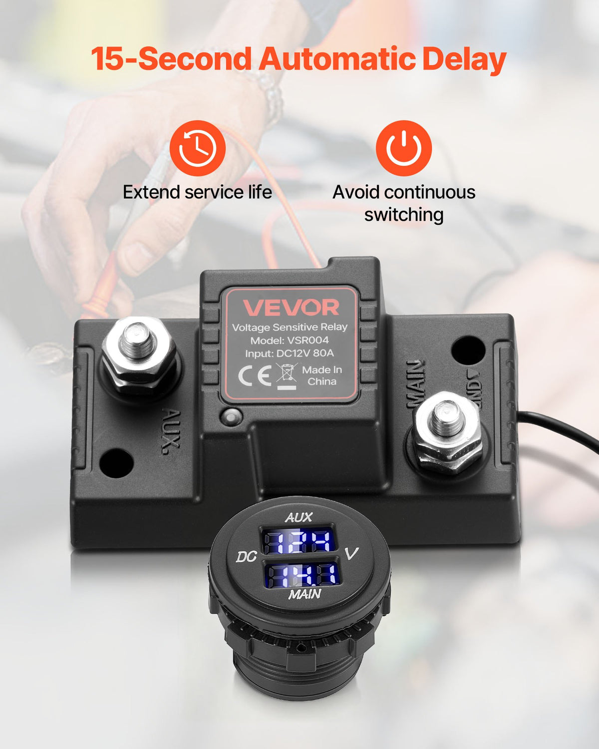 Dual Battery Isolator Kit 12V 80A with VSR, Voltmeter & LCD Screen for UTV/ATV