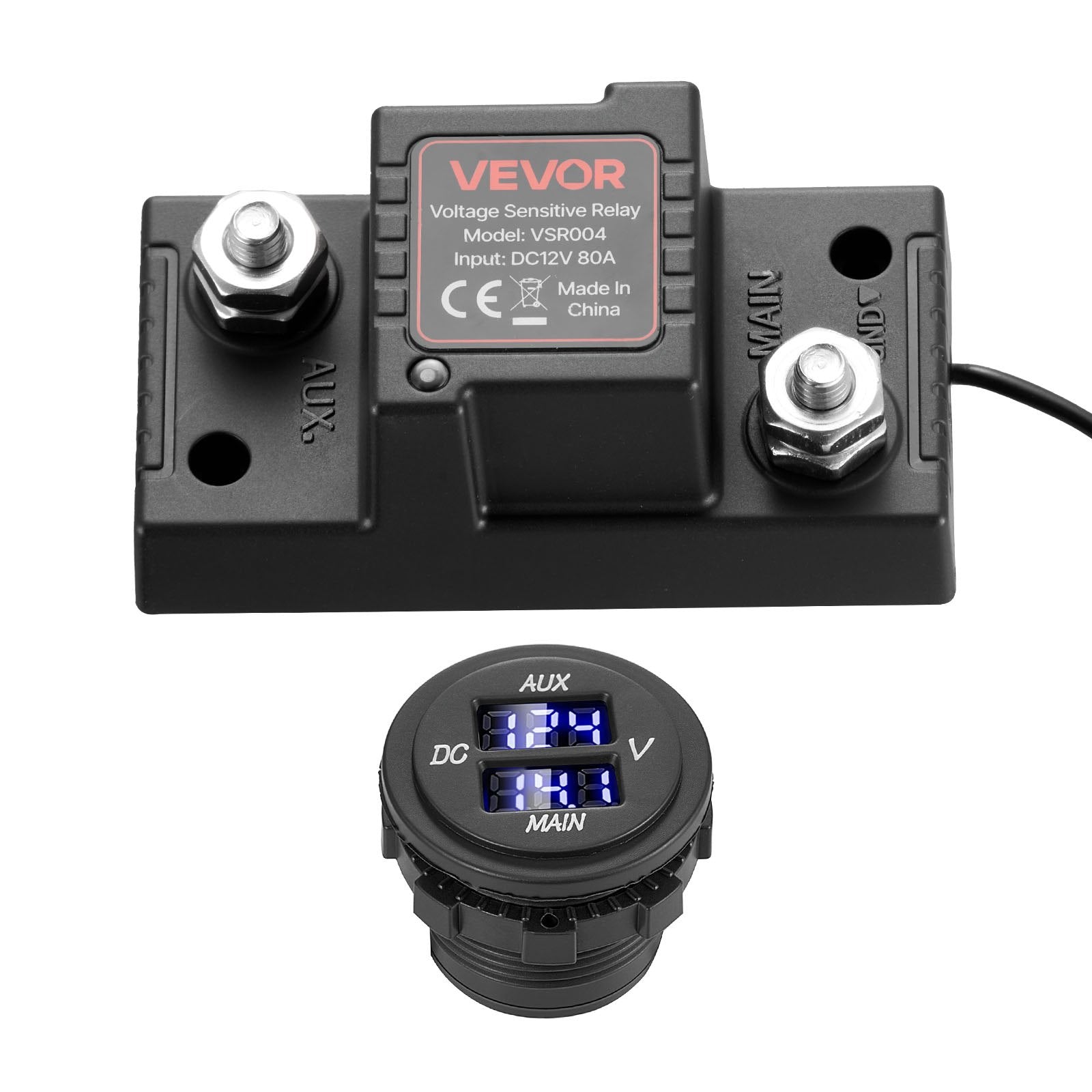 Dual Battery Isolator Kit 12V 80A with VSR, Voltmeter & LCD Screen for UTV/ATV