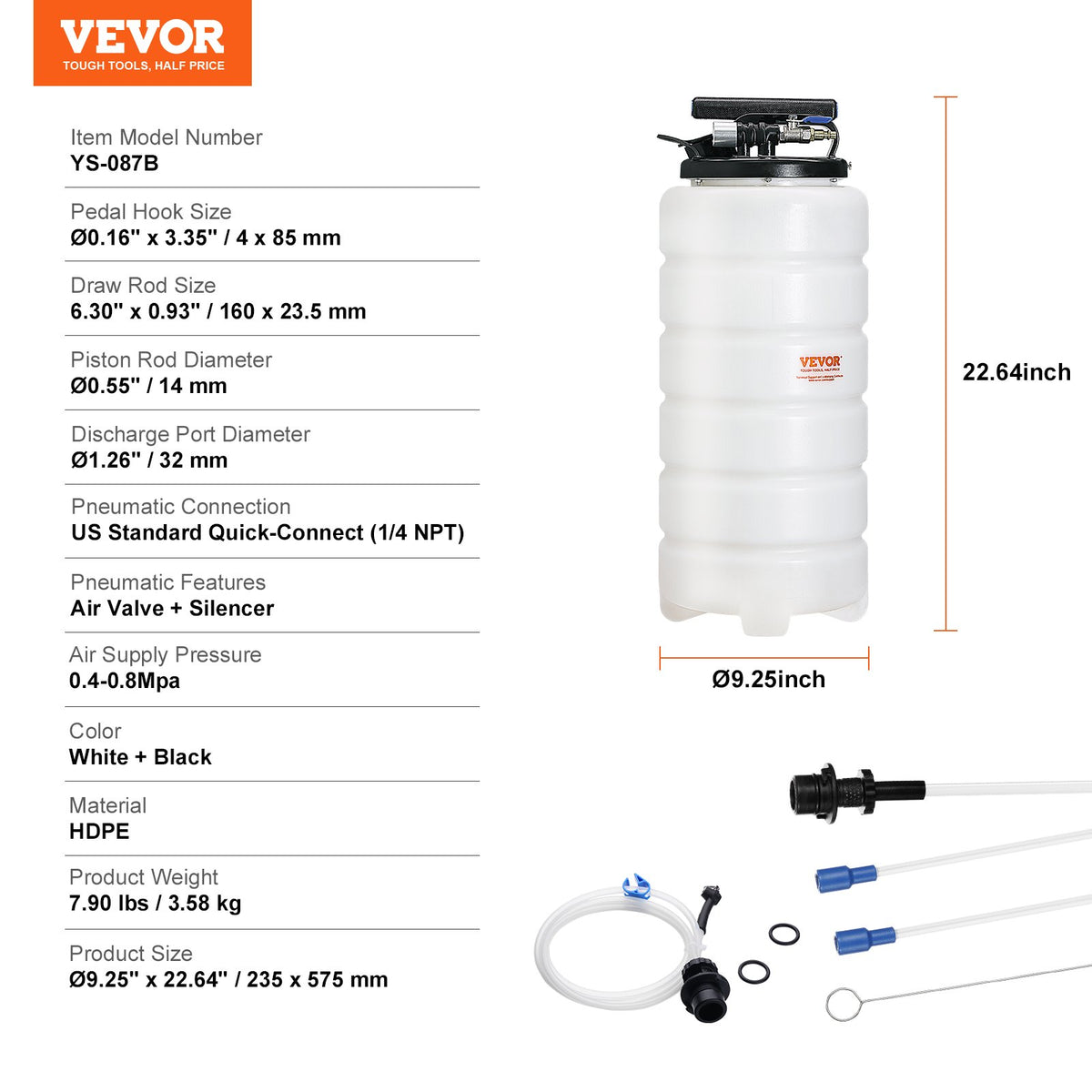 Fluid Extractor 15L Pneumatic Manual Oil Changer Dipstick Suction Hose Auto