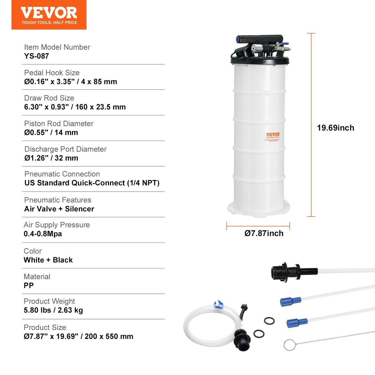 Fluid Extractor 6.5L Pneumatic Manual Oil Changer Dipstick Suction Hose Auto