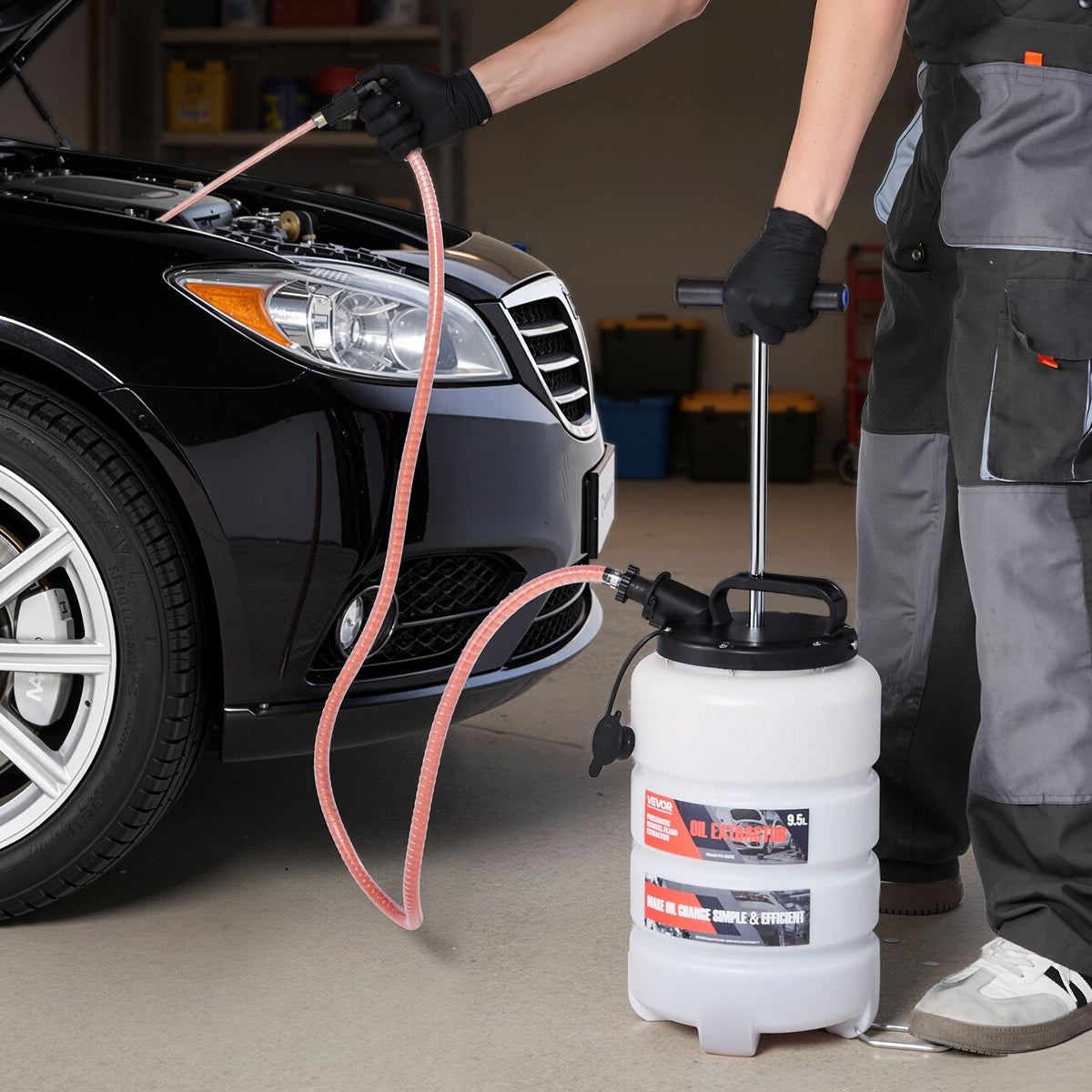 Fluid Extractor 9.5L Manual Vacuum with 150cm Hose and 3 Extension Tubes
