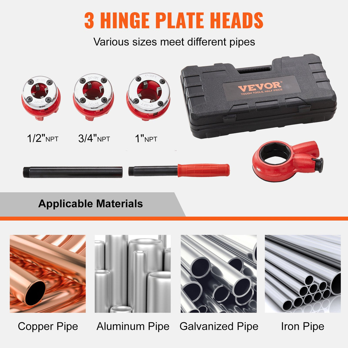 Manual Ratchet Pipe Threading Tool Set 9SICR Dies with Portable Case