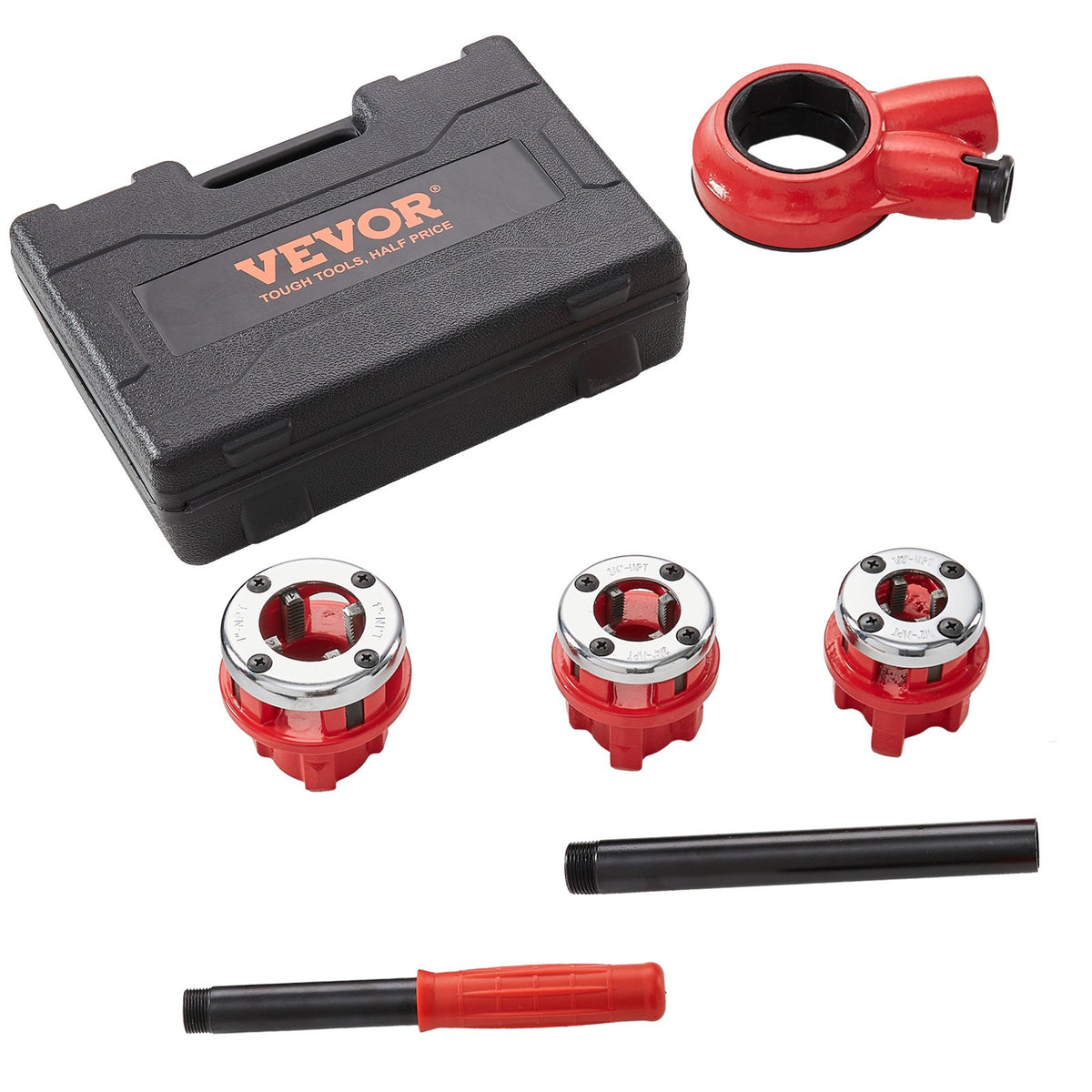 Manual Ratchet Pipe Threading Tool Set 9SICR Dies with Portable Case