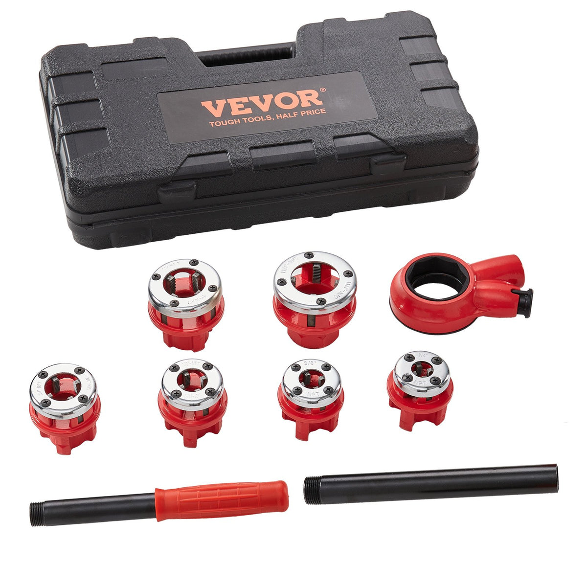 Ratchet Pipe Threader Kit 1/4"–1-1/4" NPT, 6PCS Dies with Case for Metal Pipes
