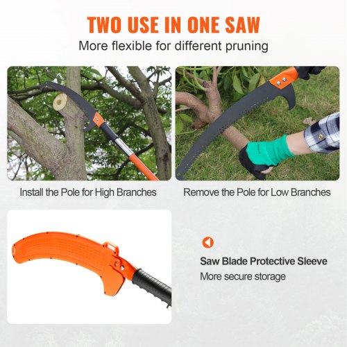 VEVOR Manual Pole Saw Extendable 2.24-8.24 m Lightweight Fiberglass Handles
