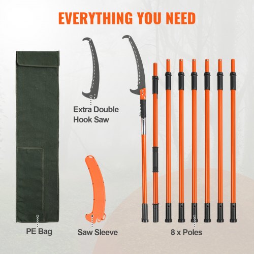 VEVOR Manual Pole Saw Extendable 2.24-8.24 m Lightweight Fiberglass Handles