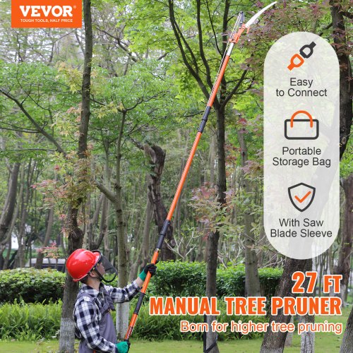 VEVOR Manual Pole Saw 8.24 m Extendable Tree Pruner for Shrubs and Palm Trimming