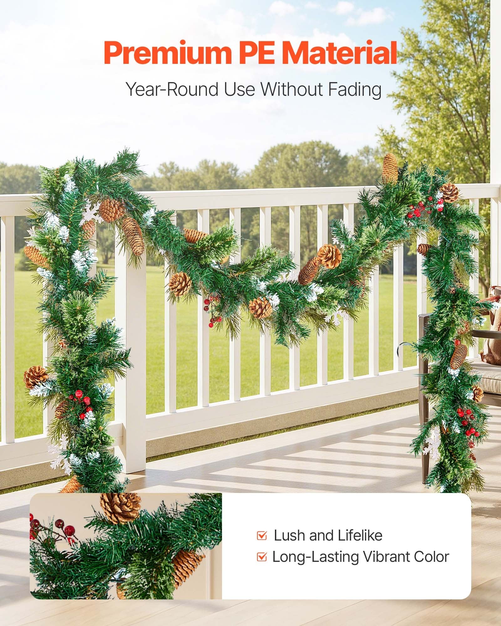 Christmas Garland Artificial Greenery Lights Berries Pine Cones 2750mm