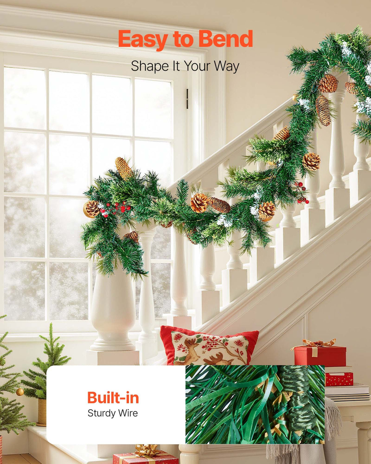 Christmas Garland Artificial Greenery Lights Berries Pine Cones 2750mm