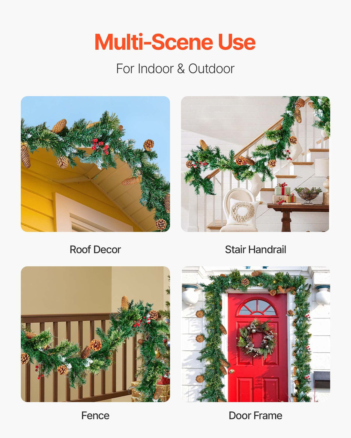 Christmas Garland Artificial Greenery Lights Berries Pine Cones 2750mm