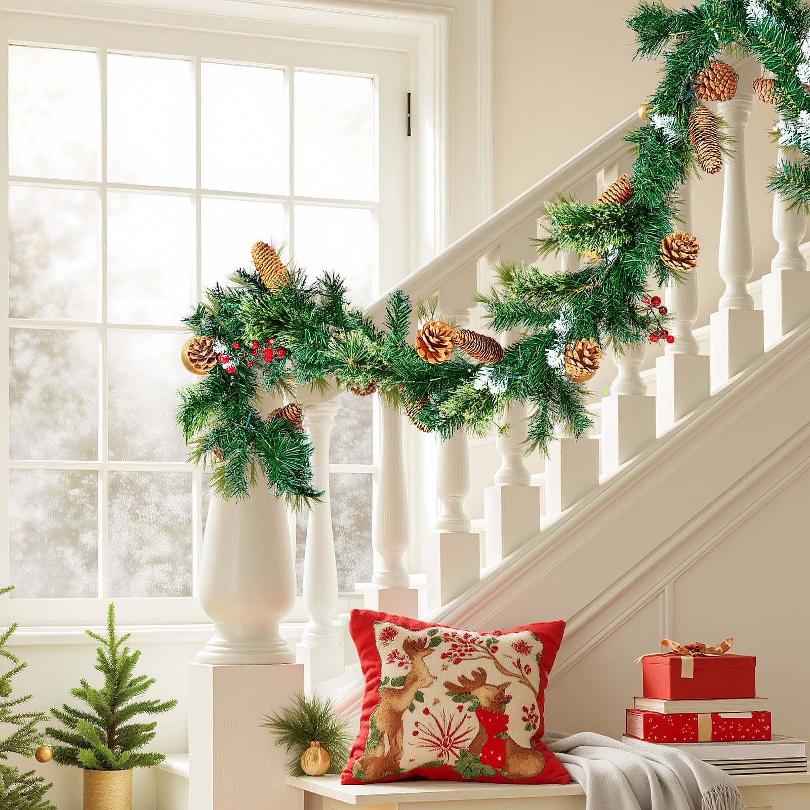 Christmas Garland Artificial Greenery Lights Berries Pine Cones 2750mm