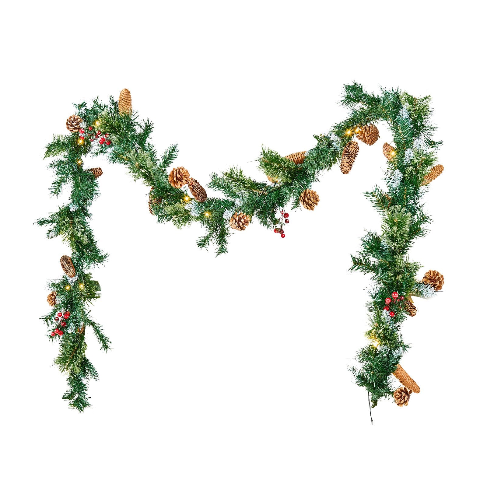 Christmas Garland Artificial Greenery Lights Berries Pine Cones 2750mm