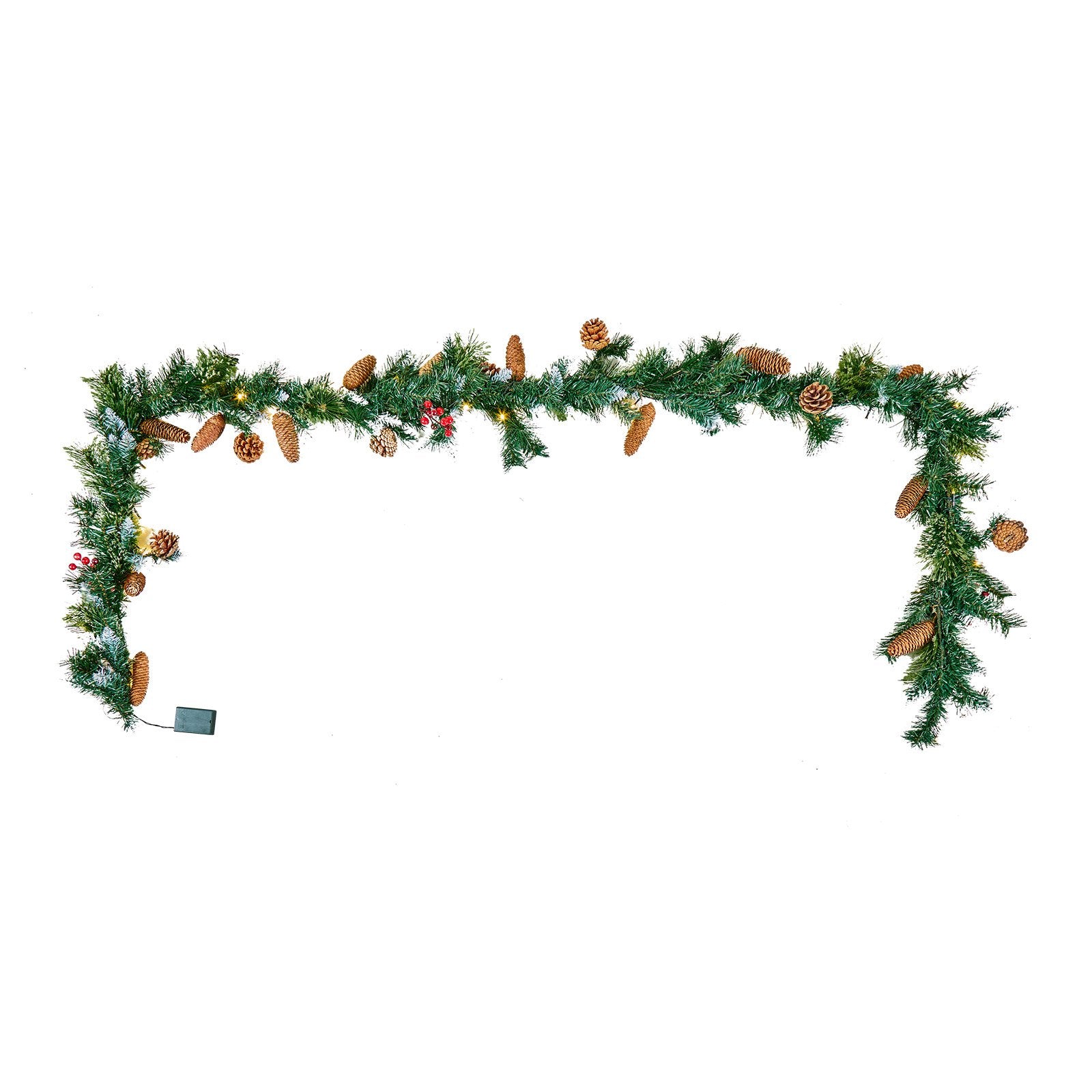 Christmas Garland Artificial Greenery Lights Berries Pine Cones 2750mm
