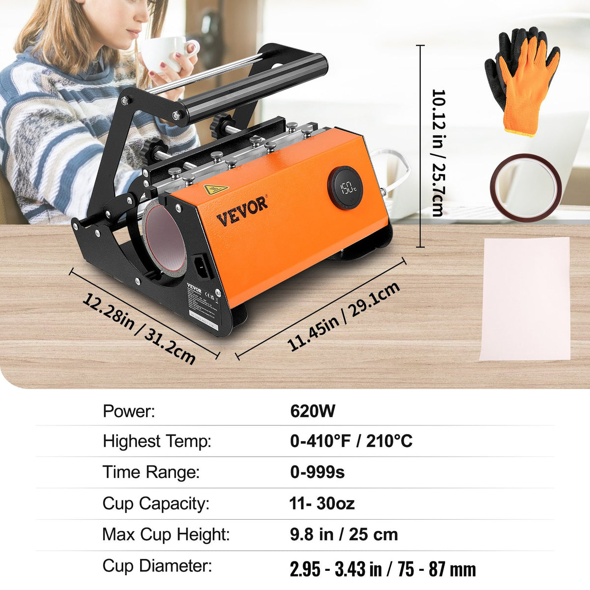 Heat Press Tumbler 30oz Mug Sublimation Transfer with Gloves Tape for DIY Cups