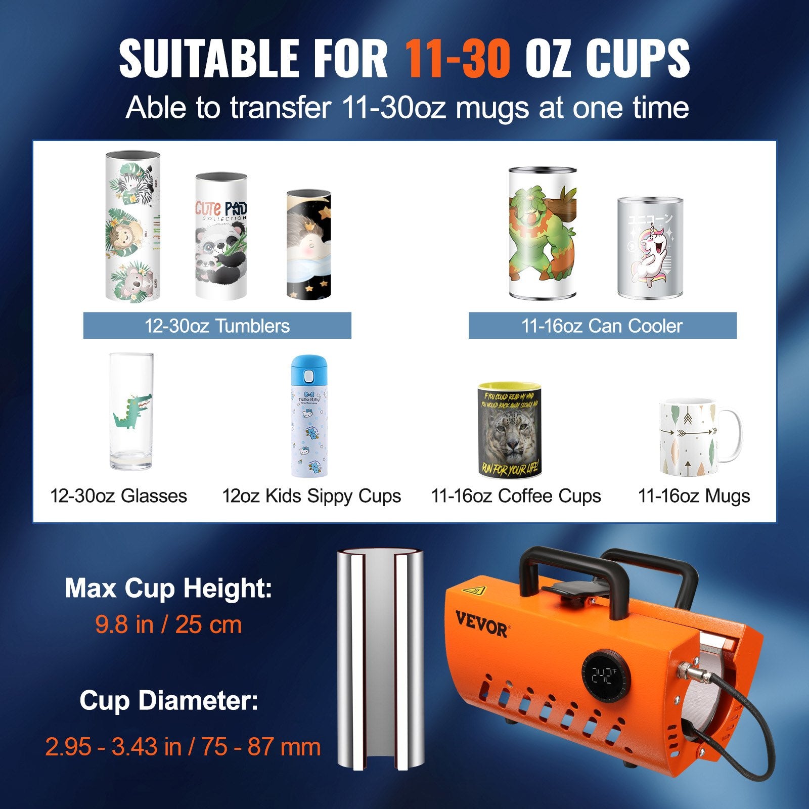 Mug Heat Press 30oz Tumbler Machine 11-30oz DIY Cups Glasses Sublimation