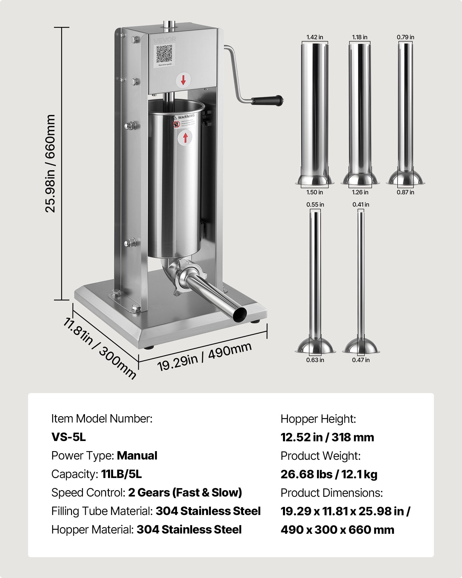 5L Manual Sausage Stuffer Stainless Steel Meat Filling Machine
