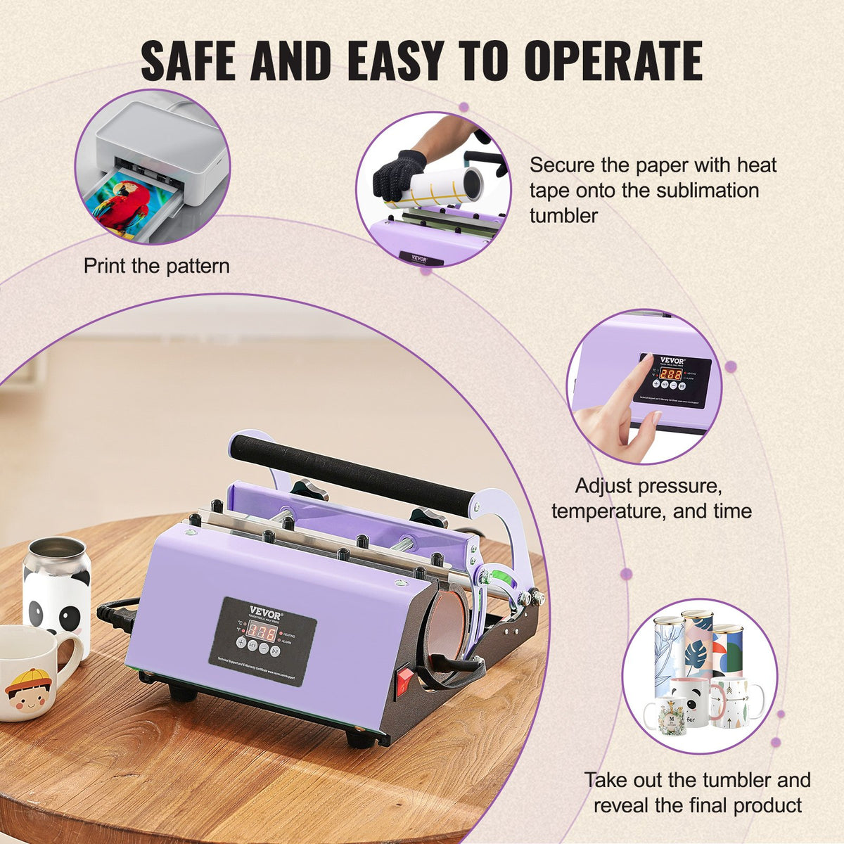 Tumbler Heat Press Machine 11-30oz Mug Press Purple Sublimation Cups