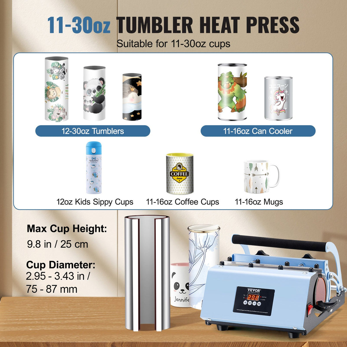 Tumbler Heat Press Machine 11-30oz Mug Press Blue Sublimation Cups