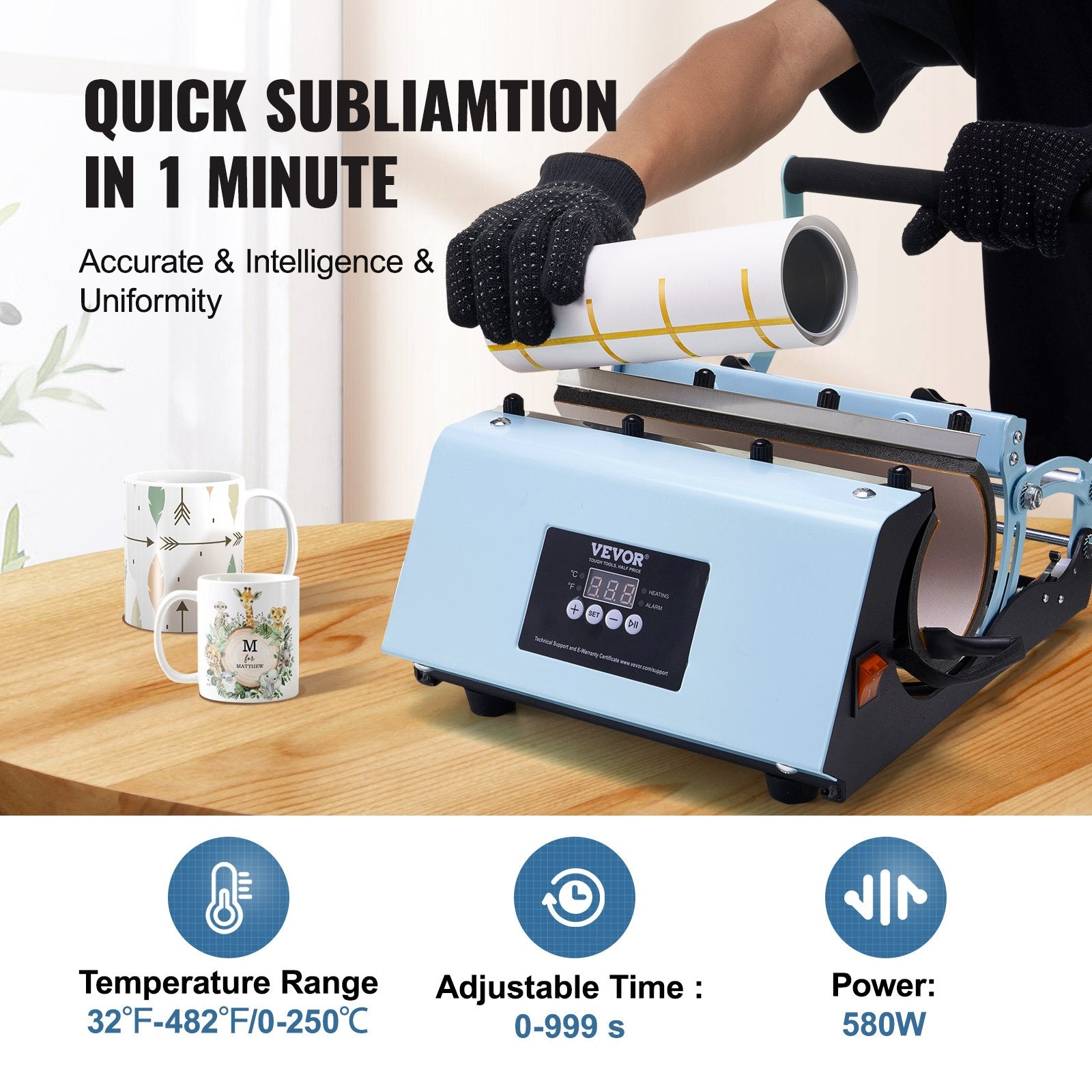 Tumbler Heat Press Machine 11-30oz Mug Press Blue Sublimation Cups