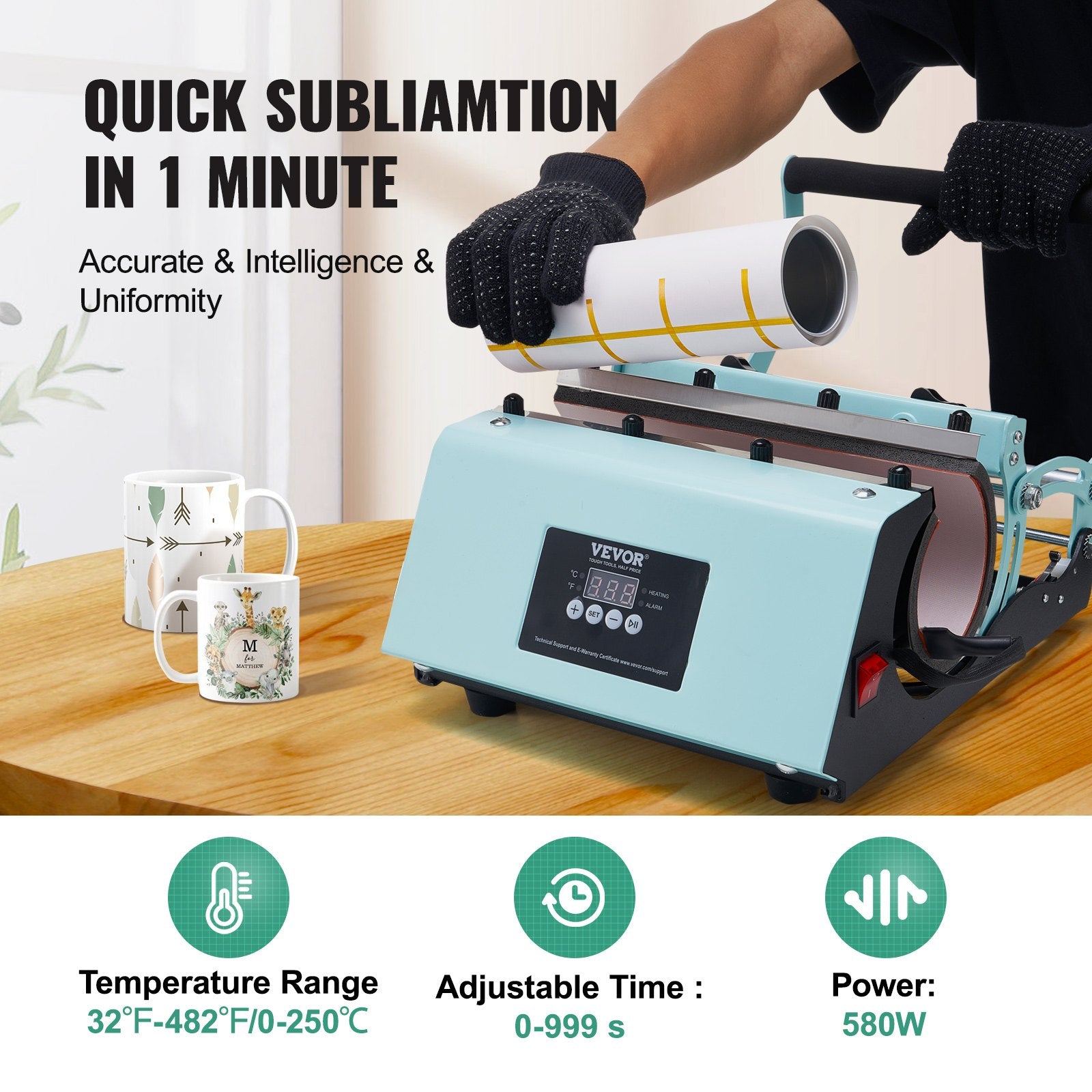 Tumbler Heat Press Machine 11-30oz Mug Press Temp Time Setting Sublimation