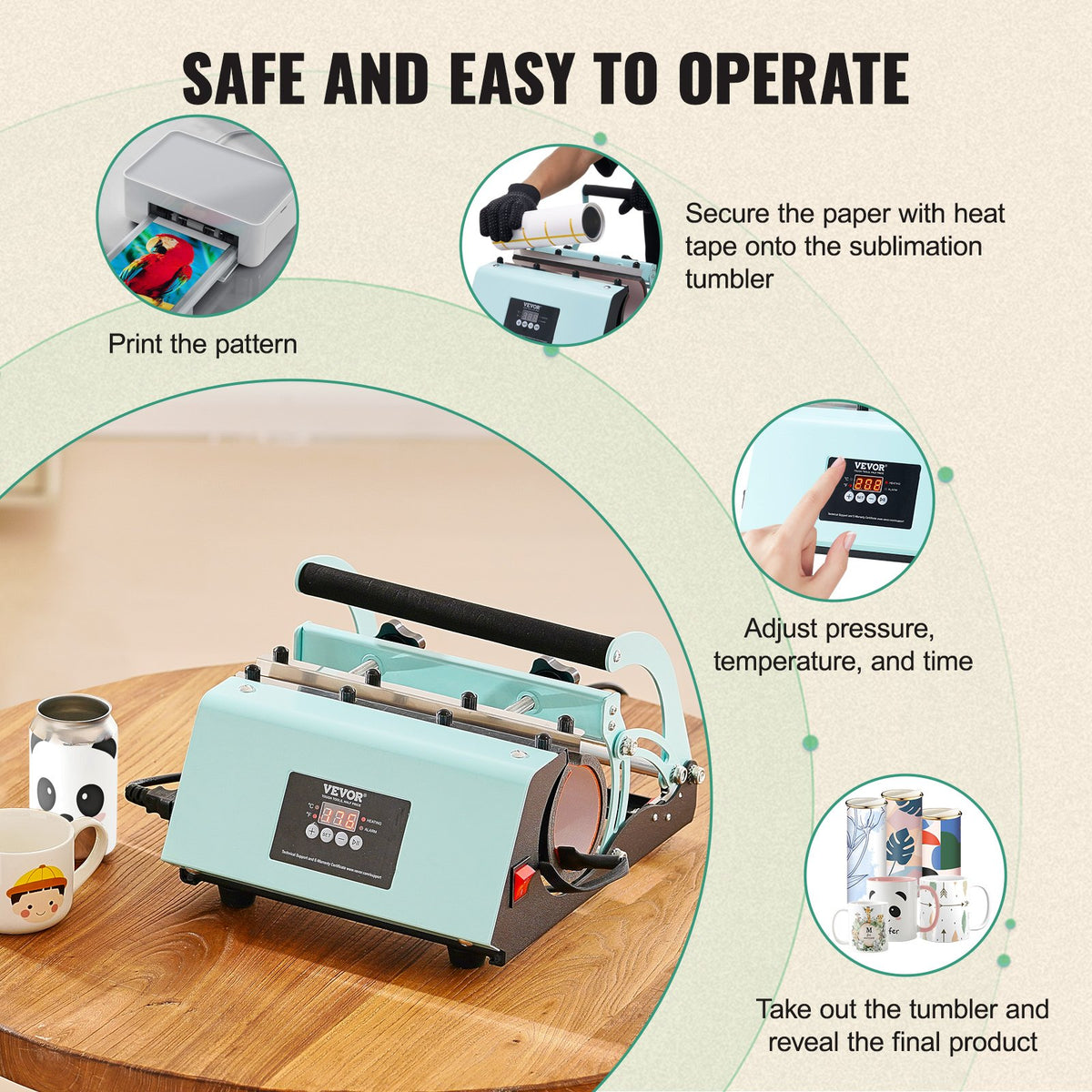 Tumbler Heat Press Machine 11-30oz Mug Press Temp Time Setting Sublimation