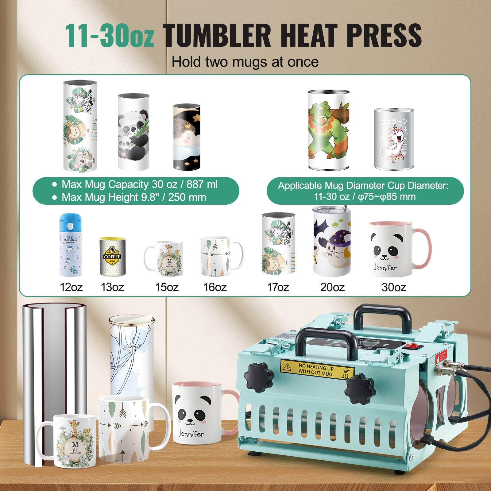 2-Station Tumbler Heat Press Machine 11-30oz Mug Press for Sublimation Cups