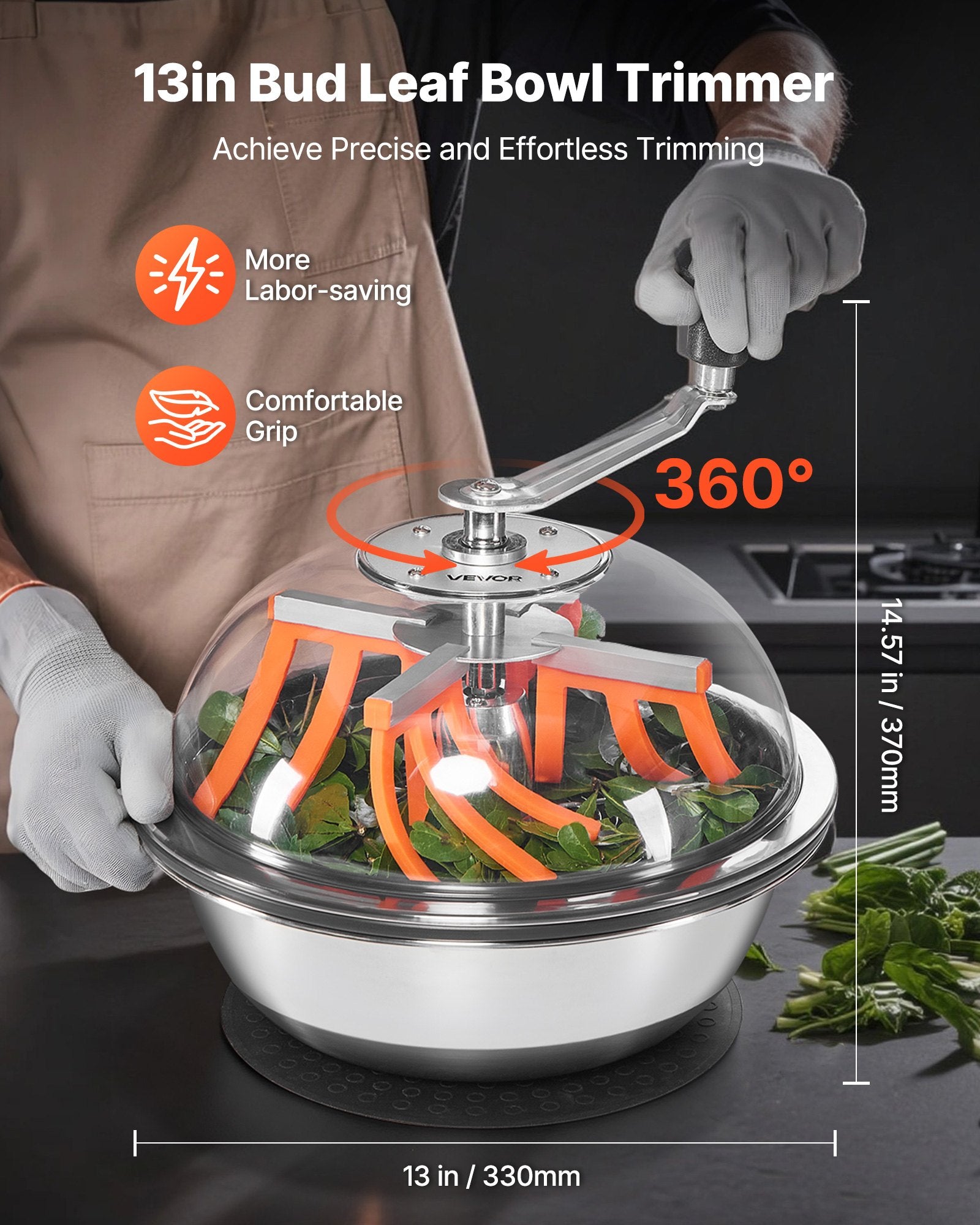 Bud Leaf Bowl Trimmer 335mm Manual Stainless Steel Blades Wet & Dry Use