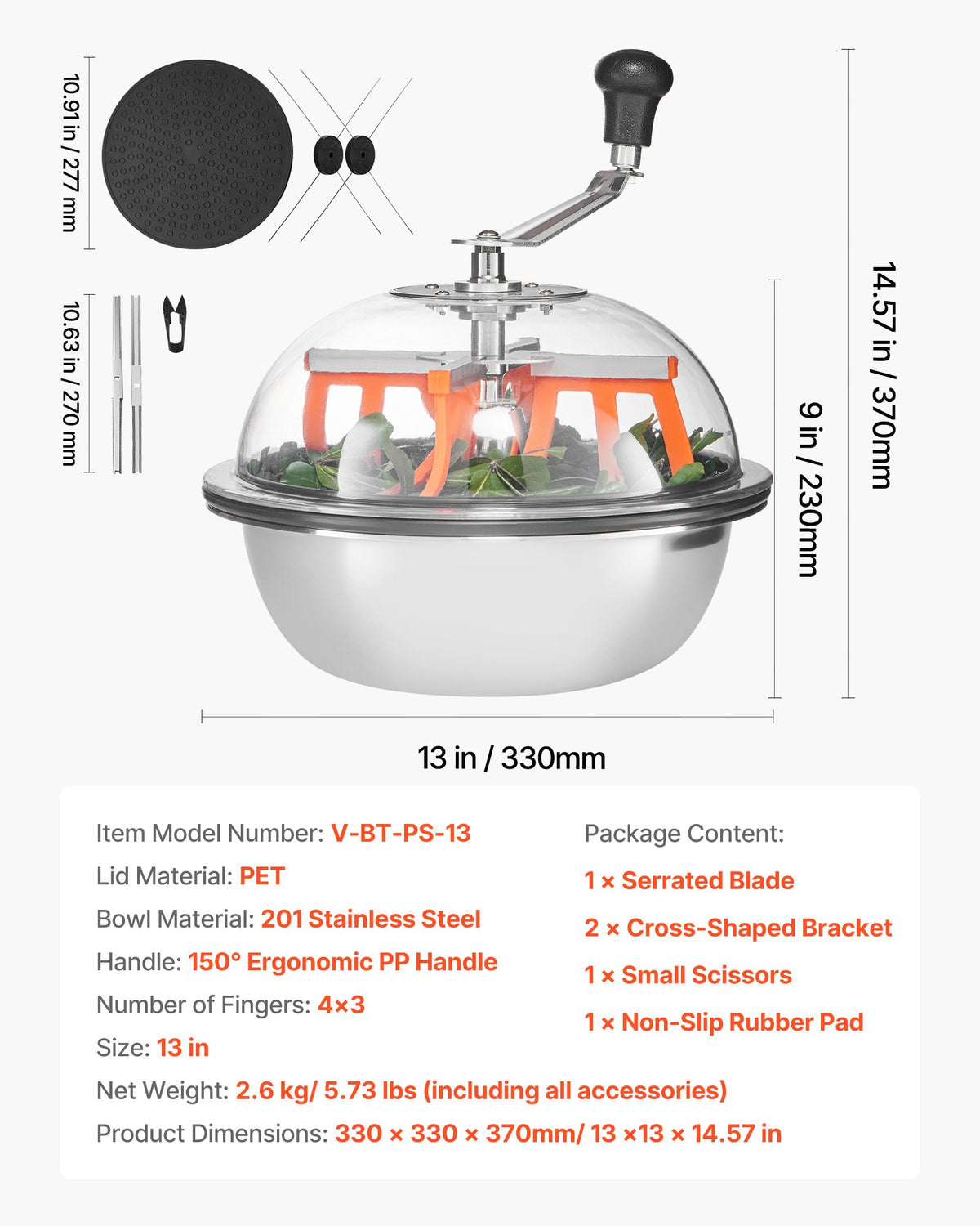 Bud Leaf Bowl Trimmer 335mm Manual Stainless Steel Blades Wet & Dry Use