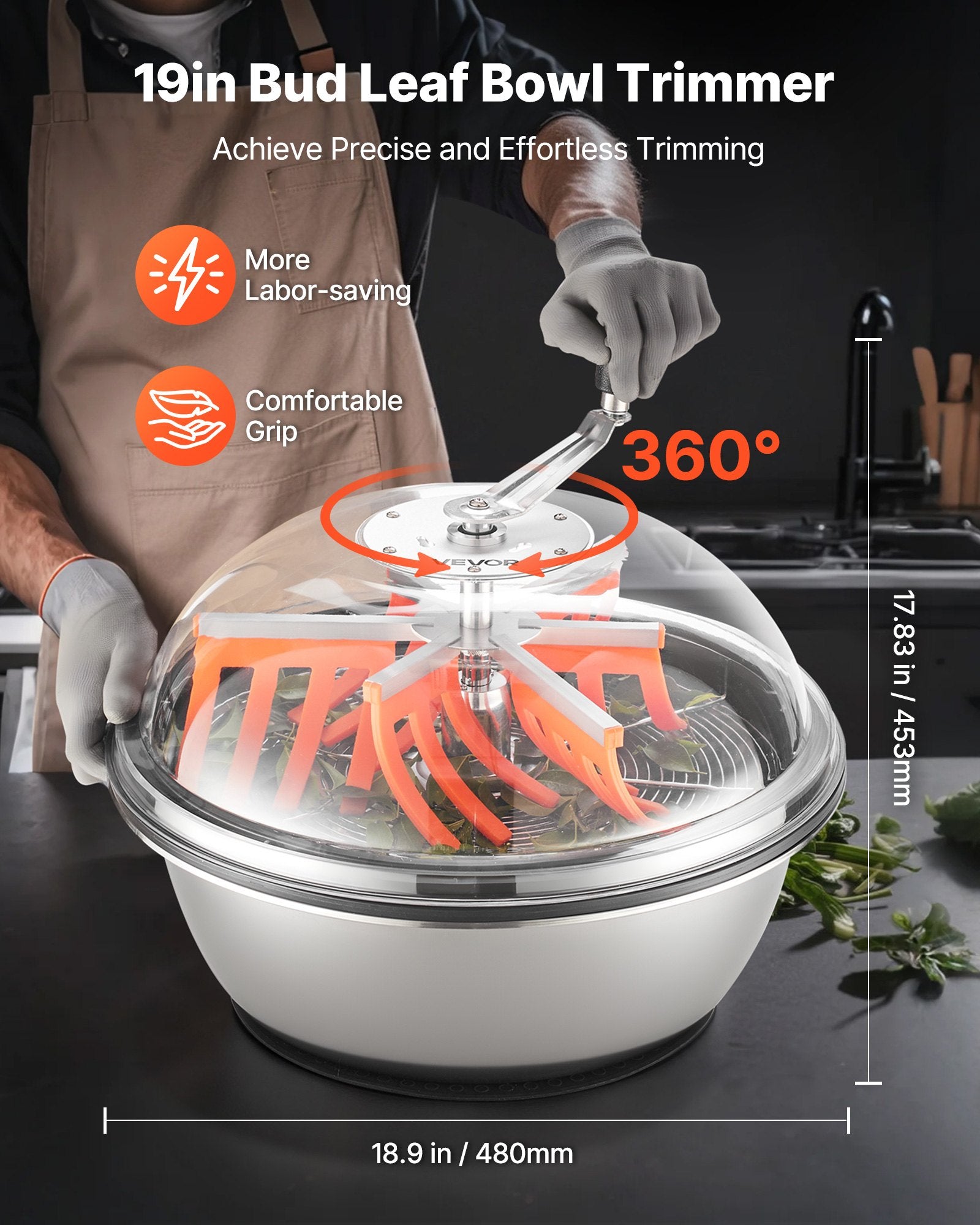 Bud Leaf Bowl Trimmer 490mm Manual Stainless Steel Blade Wet Dry Cutting Machine