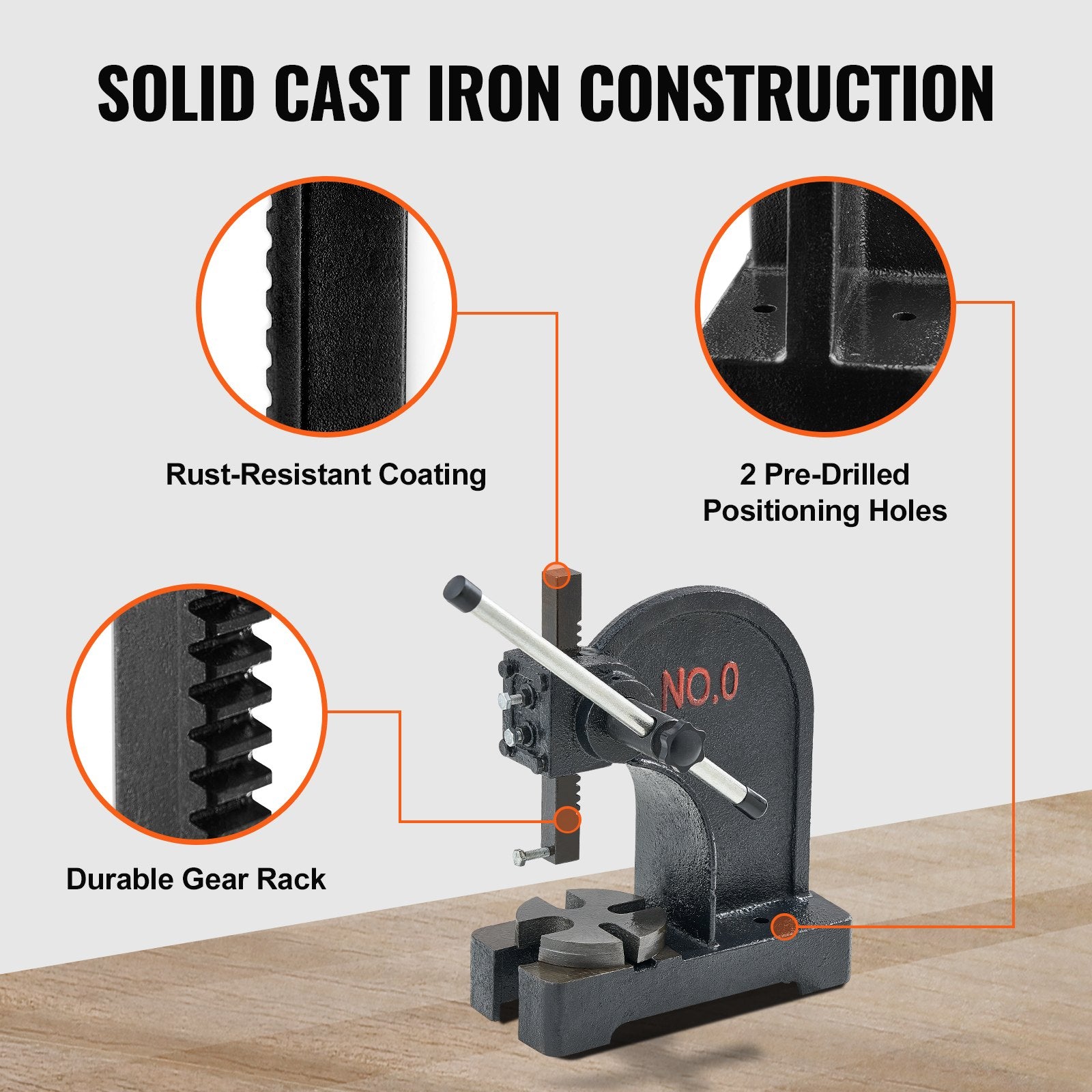 0.5 Ton Manual Arbor Press Cast Iron Heavy Duty Desktop Precision Hand Press