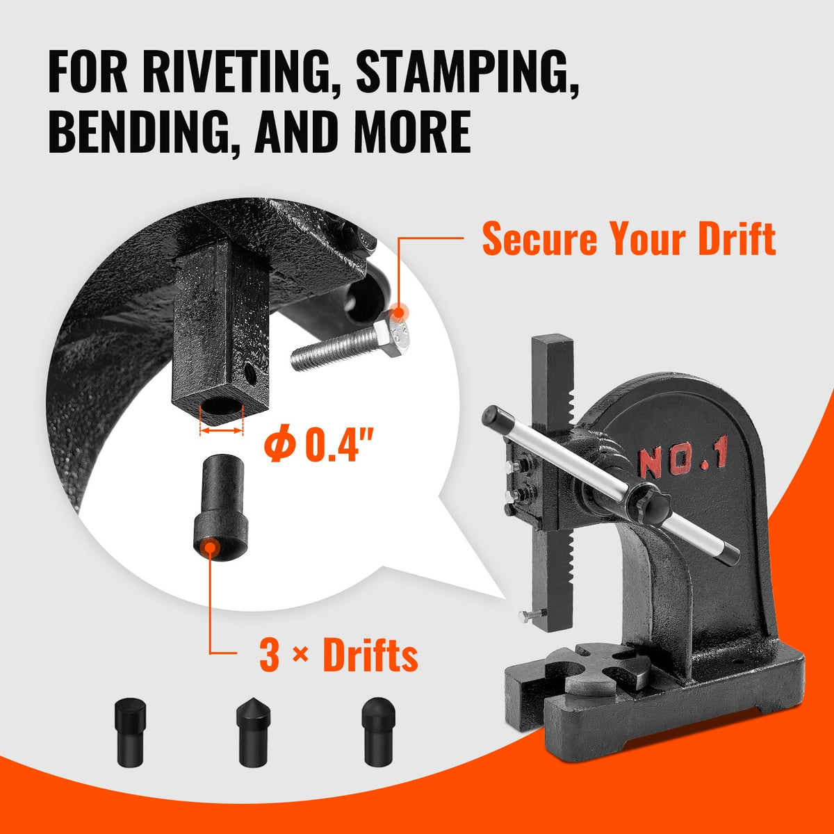 Arbor Press, 1 Ton Manual Cast Iron Desktop Press, 5.9" Max Height for Stamping