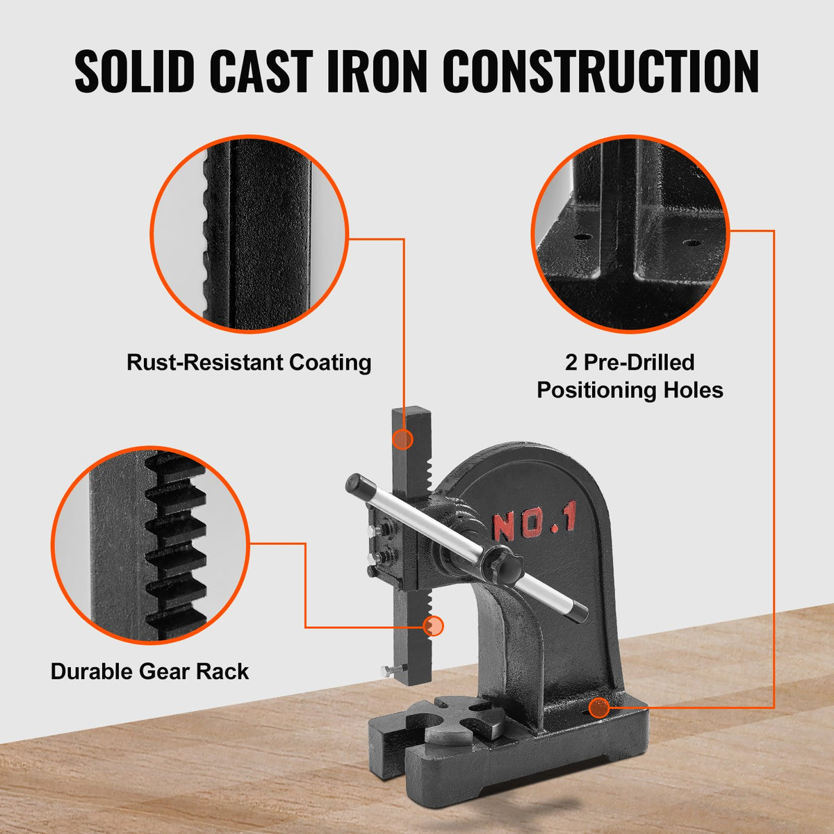 Arbor Press, 1 Ton Manual Cast Iron Desktop Press, 5.9" Max Height for Stamping