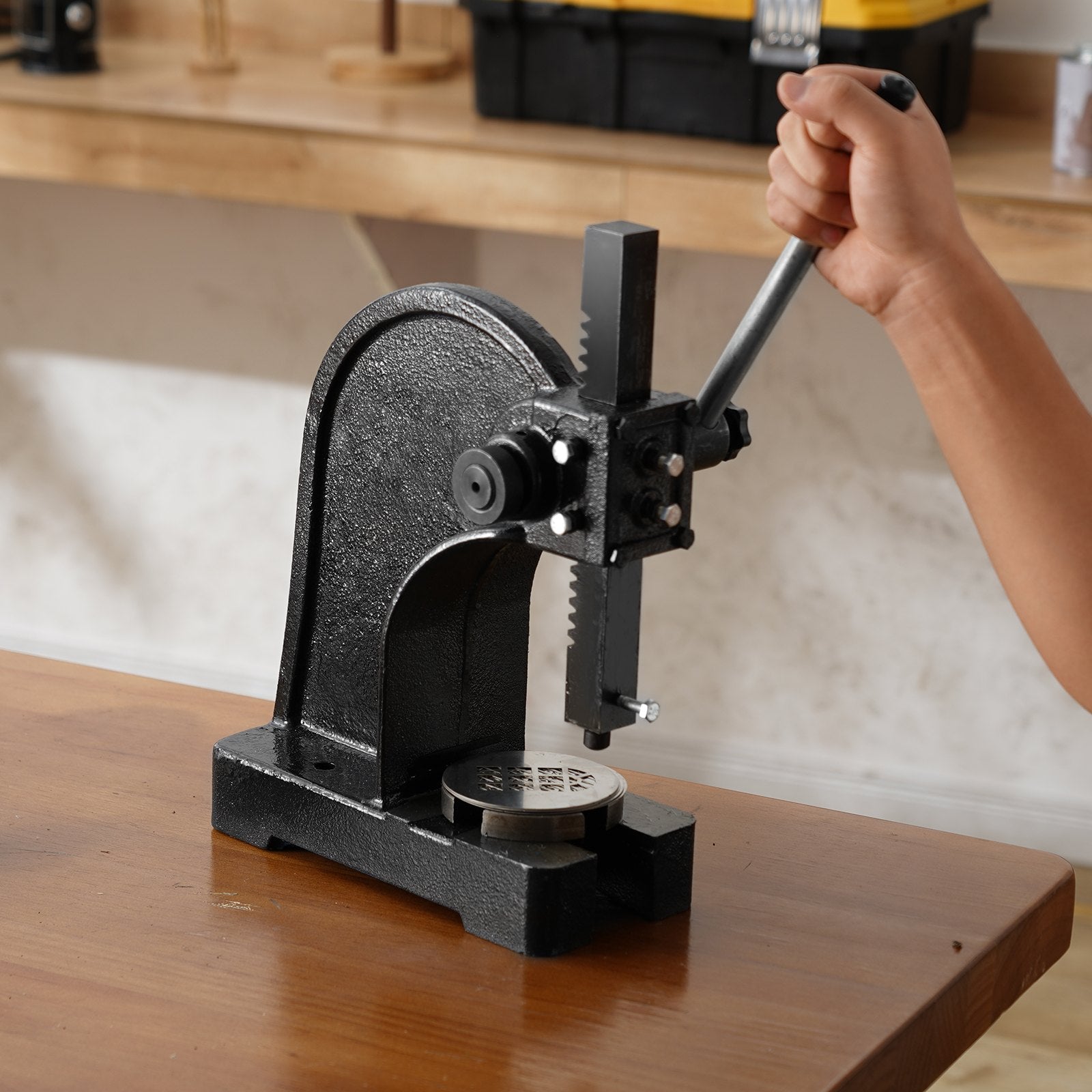 Arbor Press, 1 Ton Manual Cast Iron Desktop Press, 5.9" Max Height for Stamping