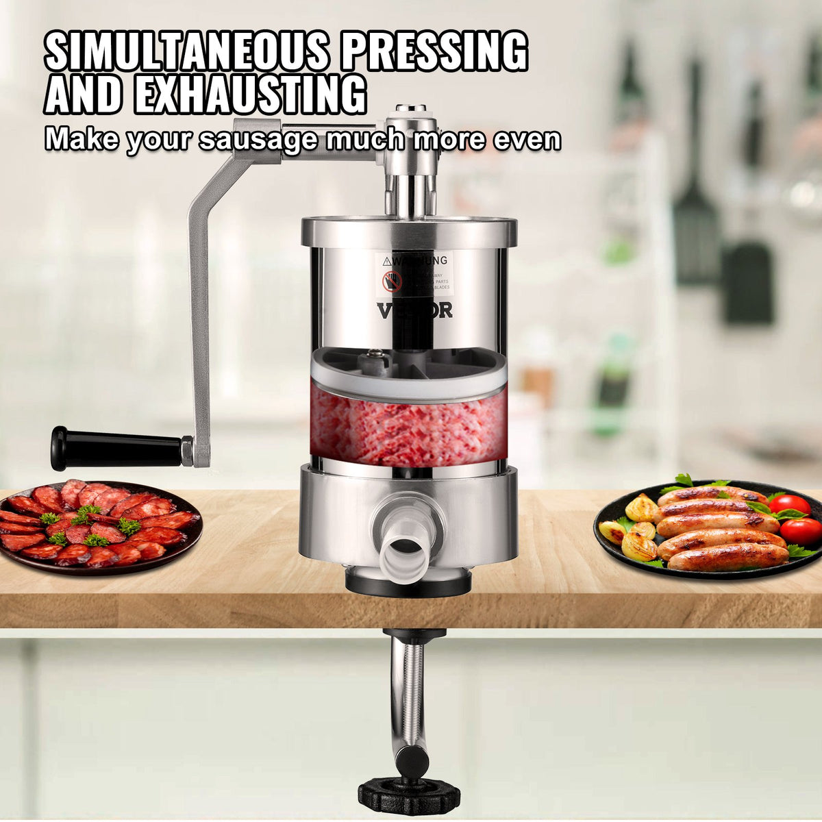 Sausage Stuffer 2.5lbs/1.5L Vertical Stainless Steel Stuffer 3 Tubes Crank