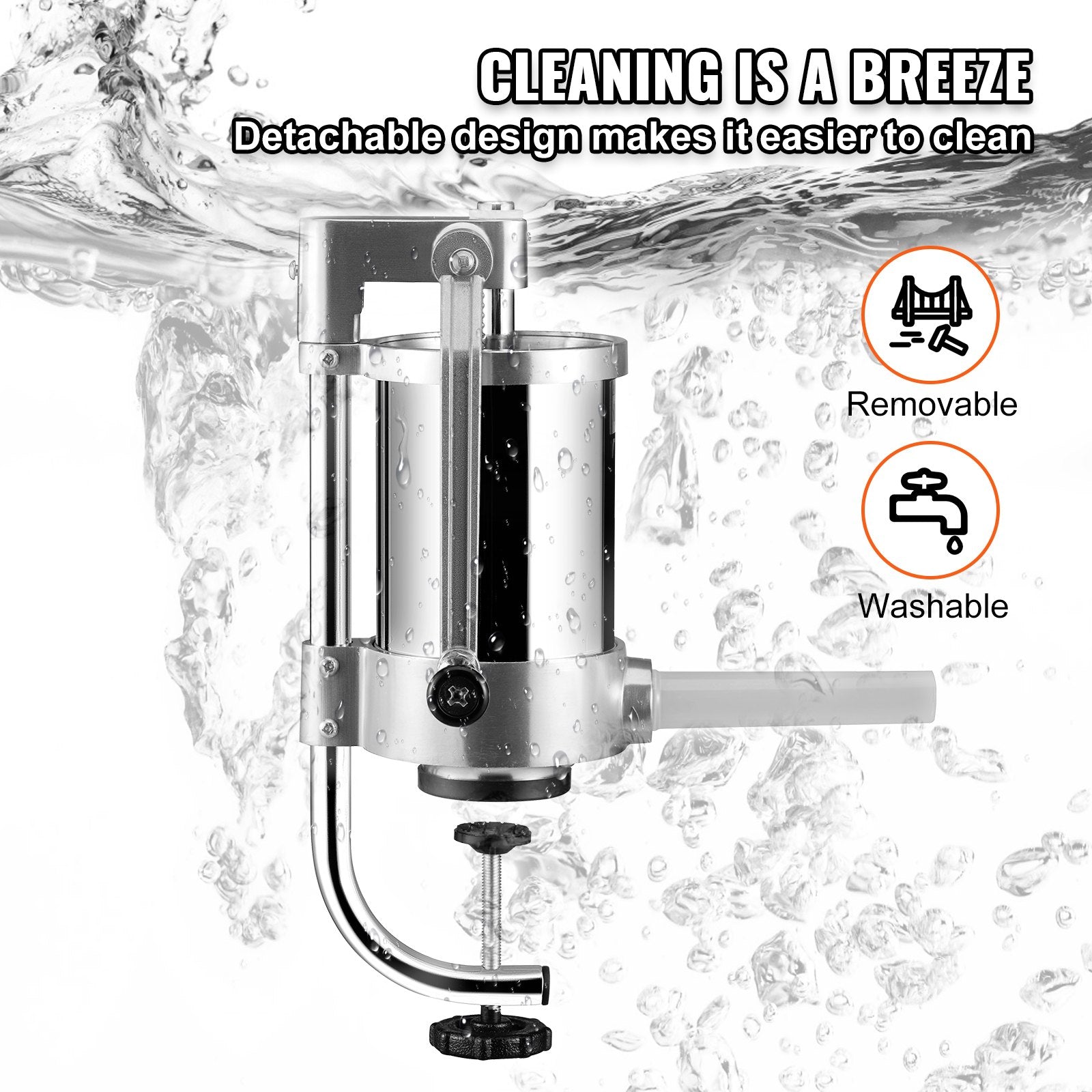Sausage Stuffer 2.5lbs/1.5L Vertical Stainless Steel Stuffer 3 Tubes Crank