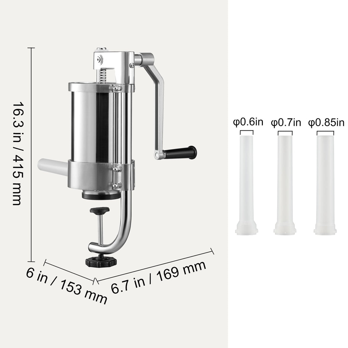 Sausage Stuffer 2.5lbs/1.5L Vertical Stainless Steel Stuffer 3 Tubes Crank