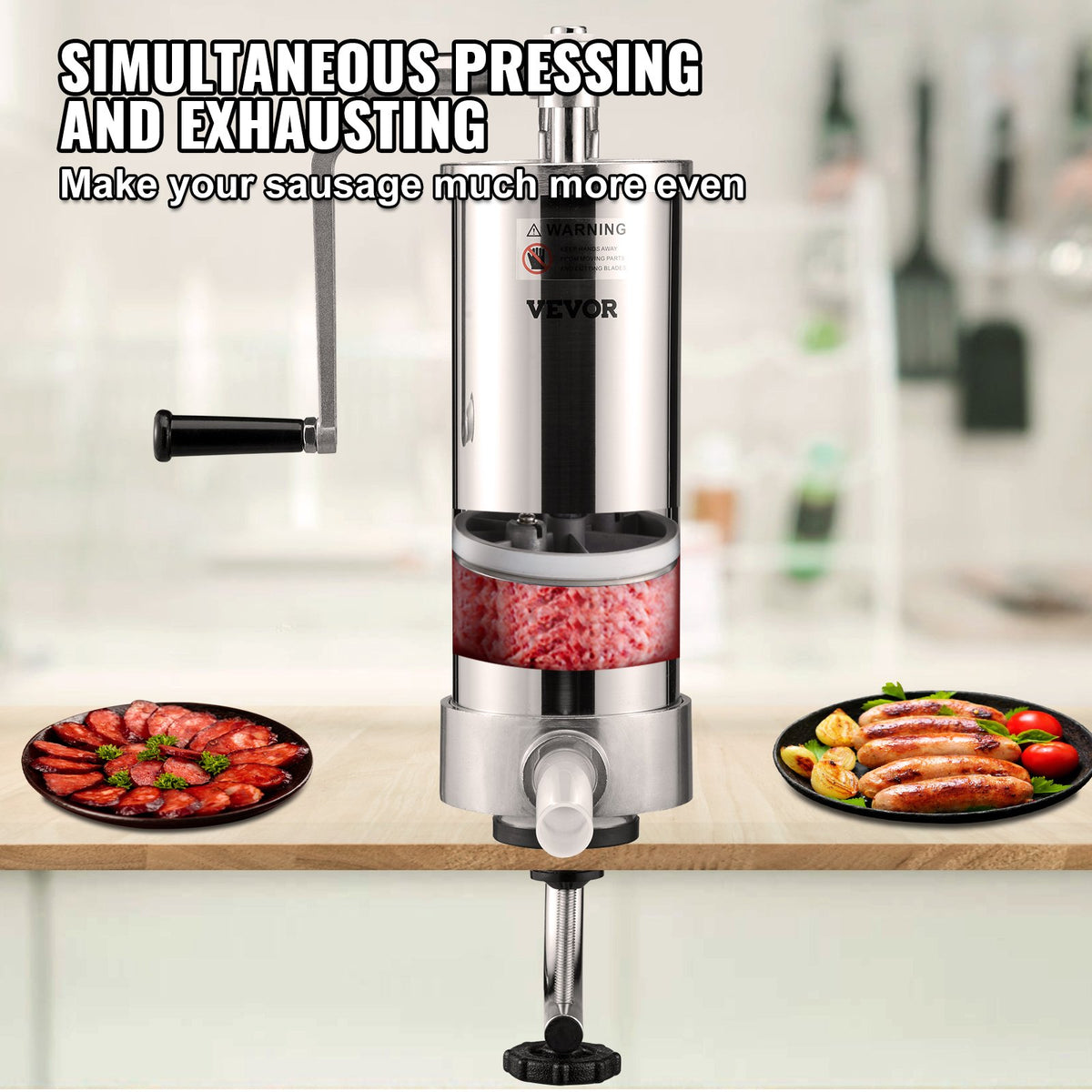 Sausage Stuffer 5lbs/3L Vertical Stainless Steel Stuffer 3 Tubes Manual Crank