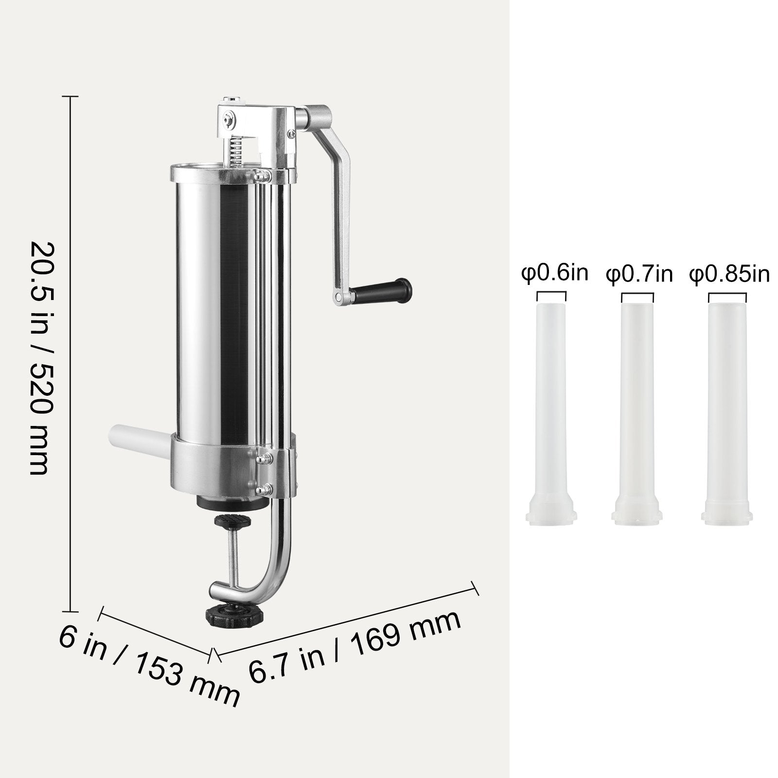 Sausage Stuffer 5lbs/3L Vertical Stainless Steel Stuffer 3 Tubes Manual Crank
