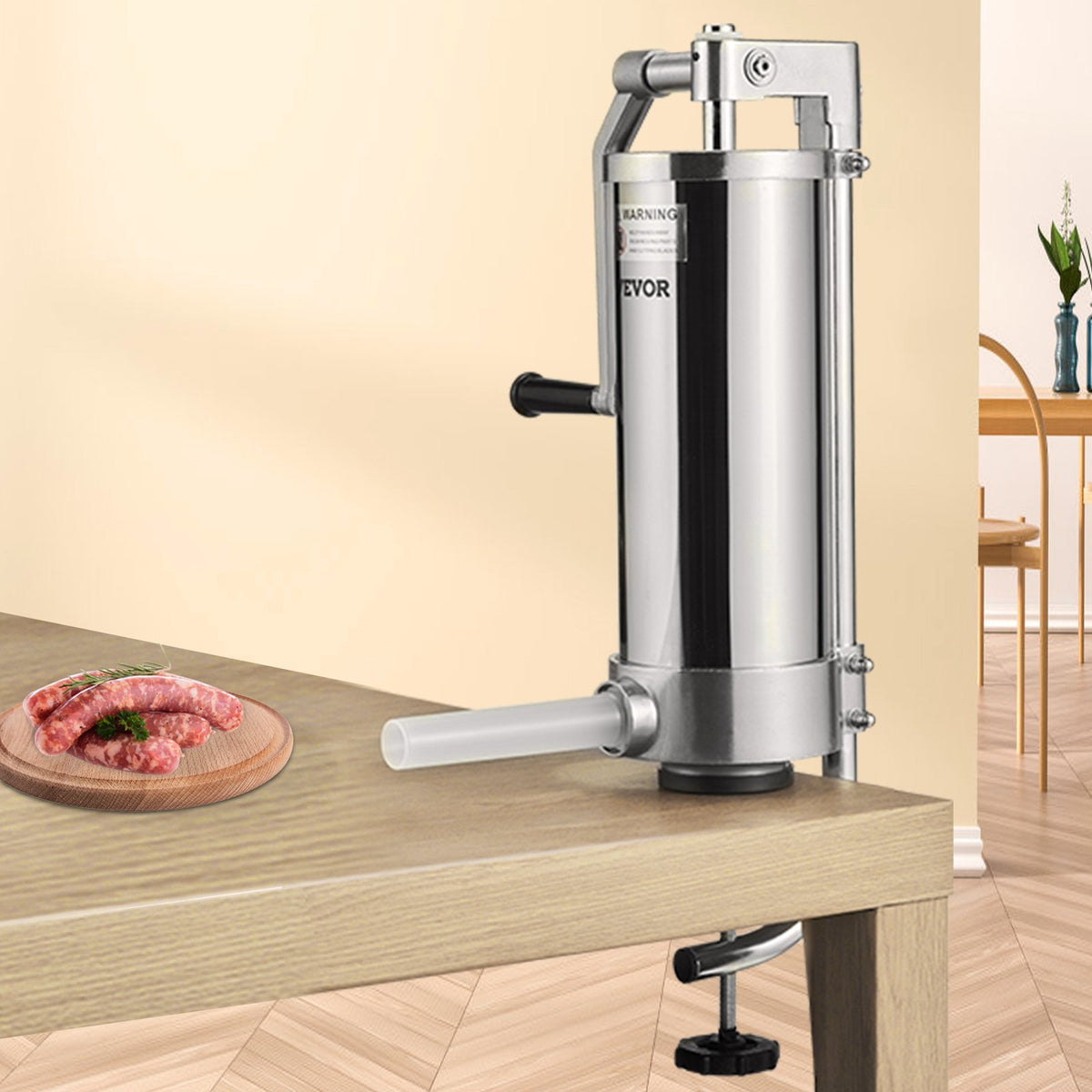 Sausage Stuffer 5lbs/3L Vertical Stainless Steel Stuffer 3 Tubes Manual Crank