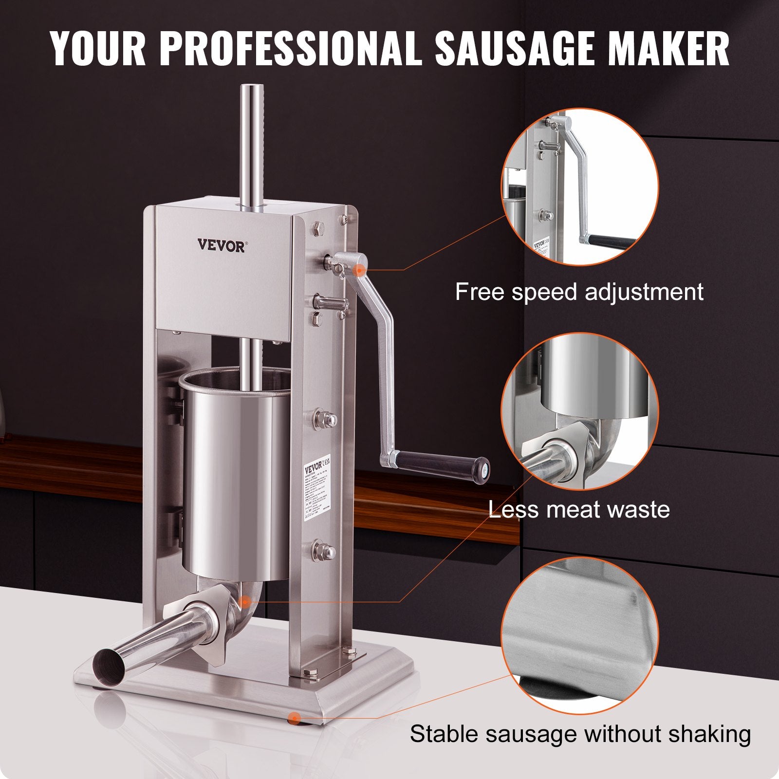 Manual Sausage Stuffer 5lbs/3L Two-Speed Stainless Steel with 4 Tubes