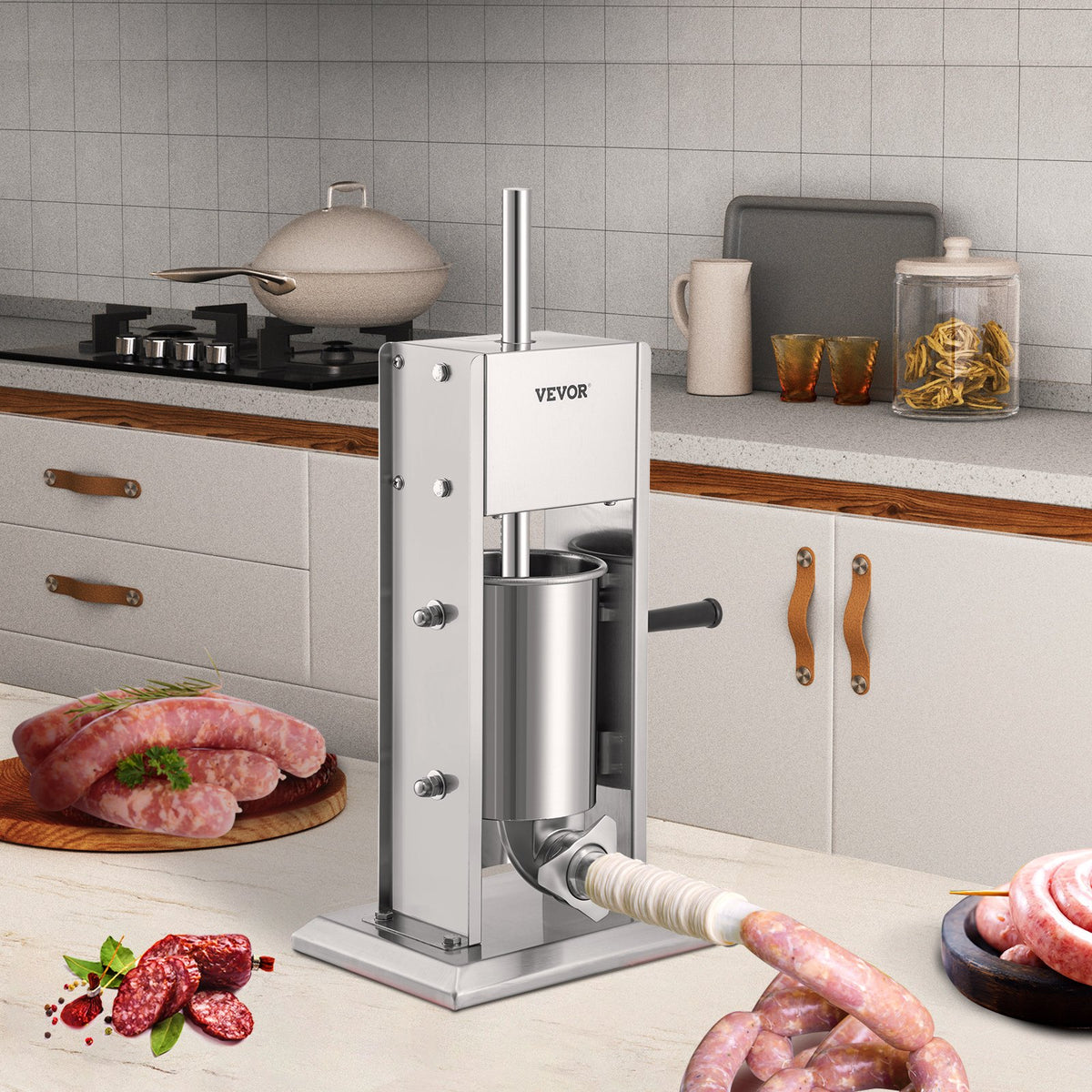 Manual Sausage Stuffer 5lbs/3L Two-Speed Stainless Steel with 4 Tubes