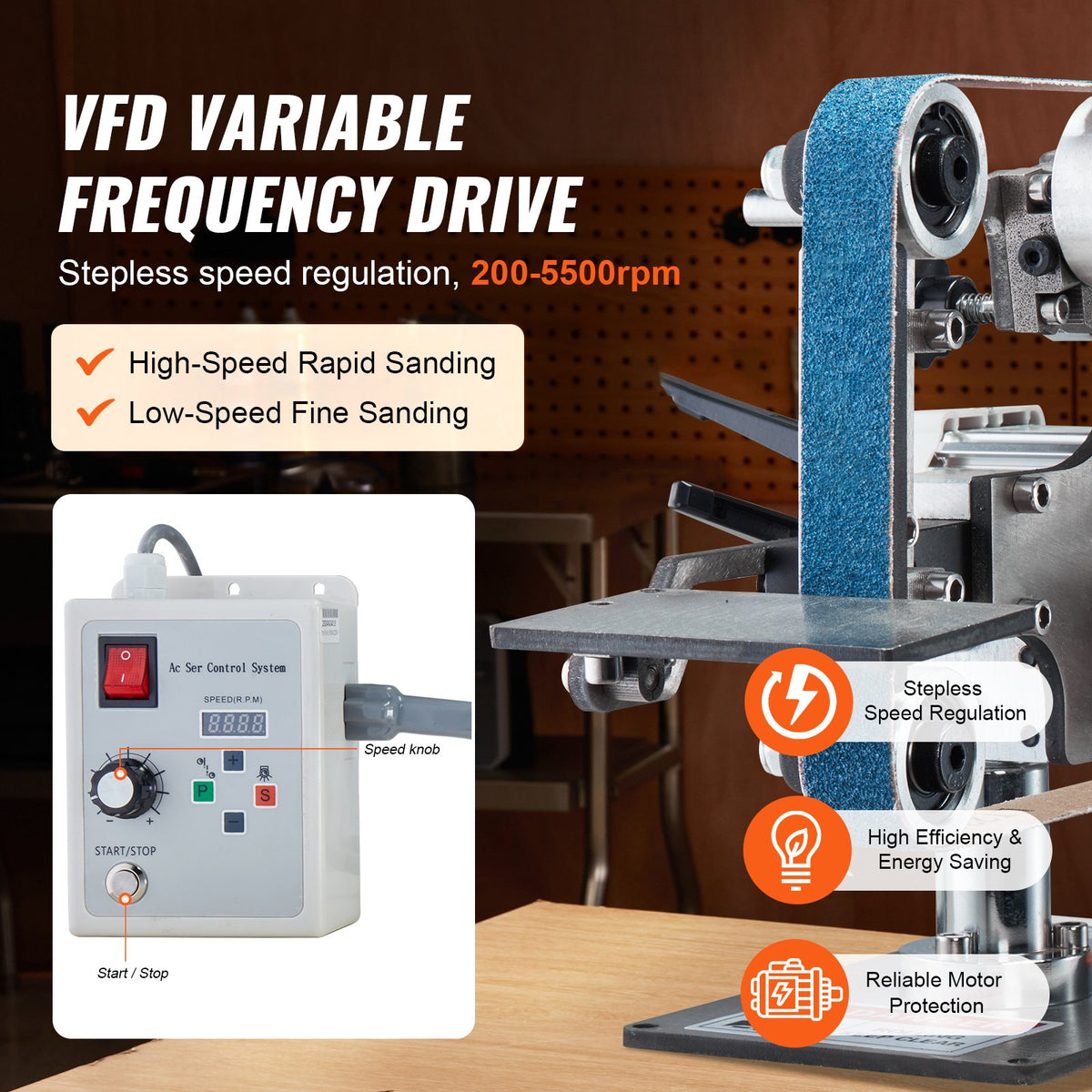 550W Variable Speed 30 x 1 Inch Belt Grinder Sander with Sanding Belts
