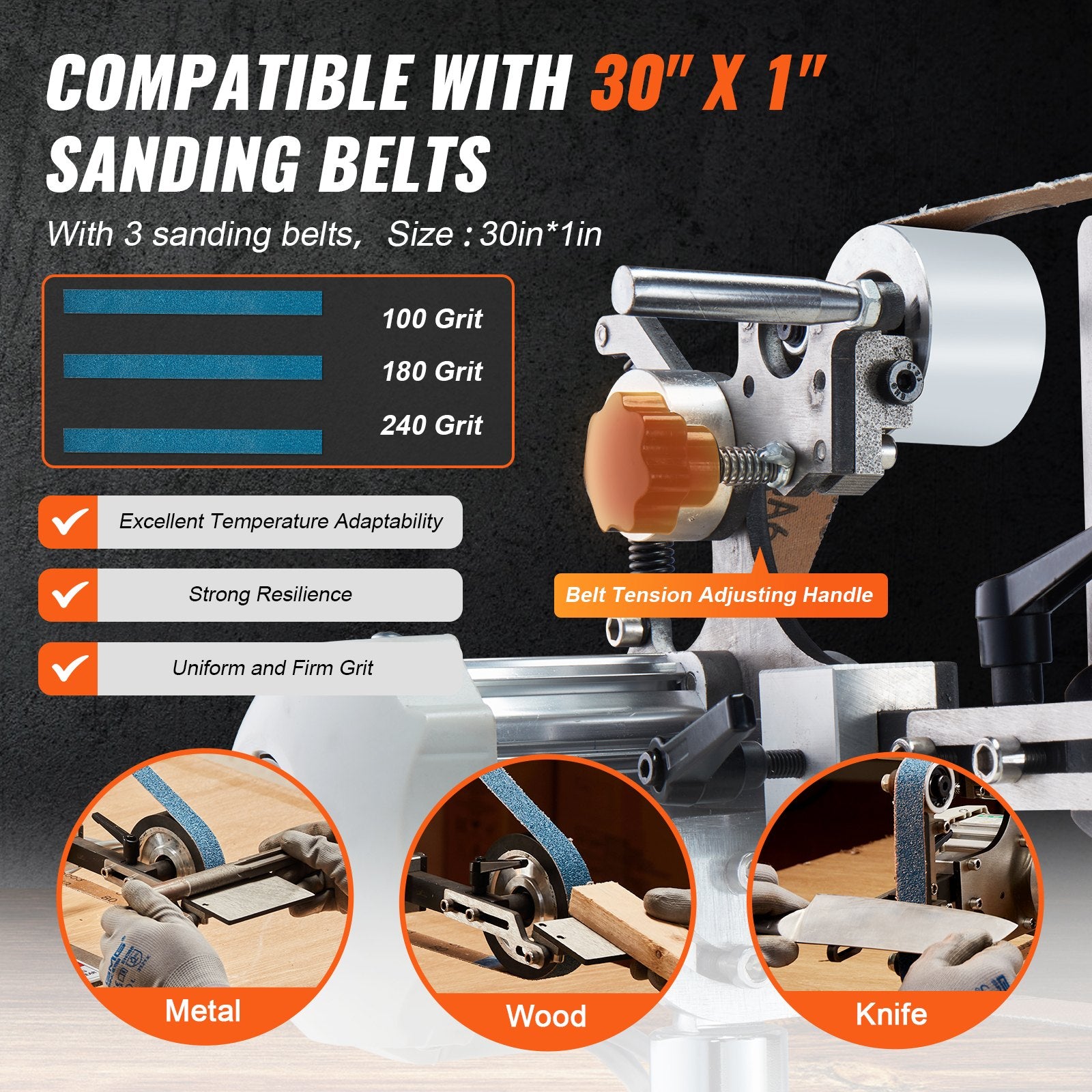 550W Variable Speed 30 x 1 Inch Belt Grinder Sander with Sanding Belts