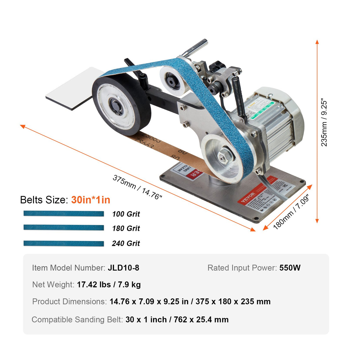 550W Variable Speed 30 x 1 Inch Belt Grinder Sander with Sanding Belts