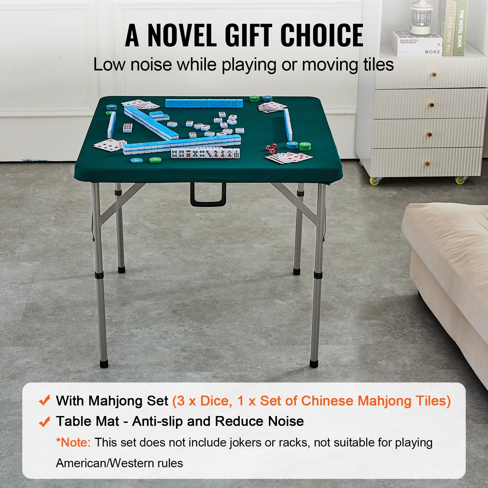 Portable 86cm Fold-In-Half 4 Player Mahjong Card Table Set with Tiles Dice White