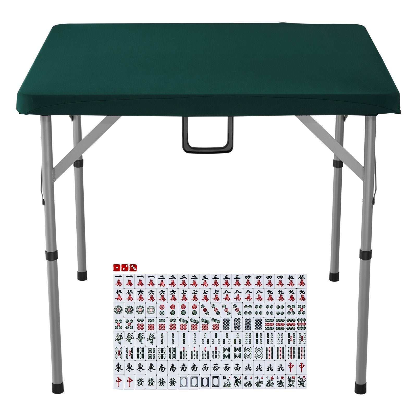 Portable 86cm Fold-In-Half 4 Player Mahjong Card Table Set with Tiles Dice White