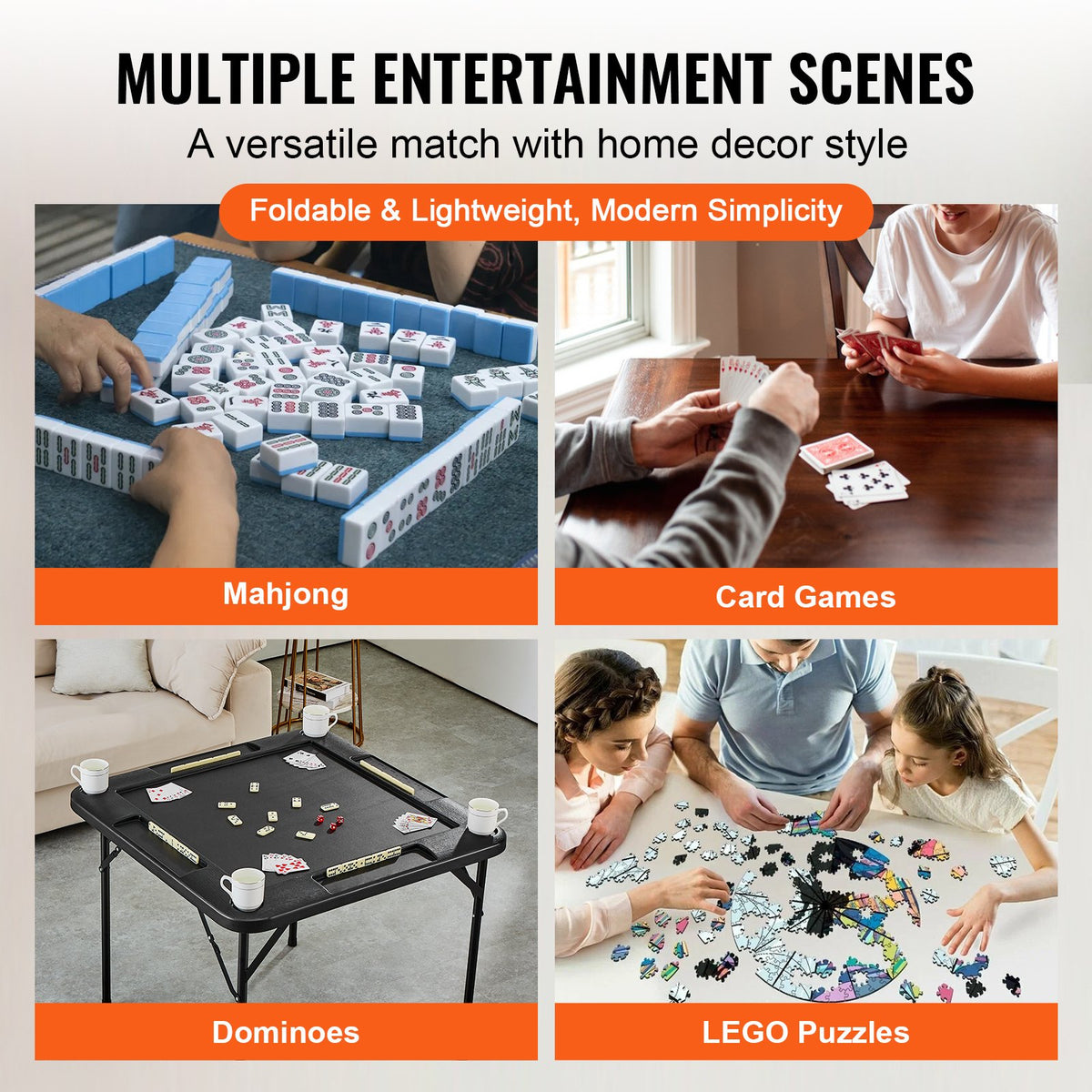 Portable 4 Player Folding Mahjong Game Table with Cup Holders Chip Trays Black