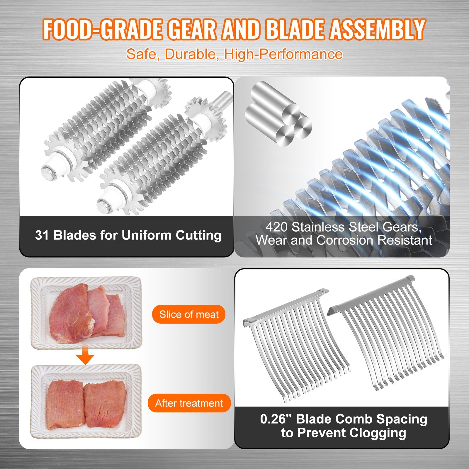 Meat Tenderizer Commercial Heavy Duty Stainless Steel Manual 148mm Feed Port