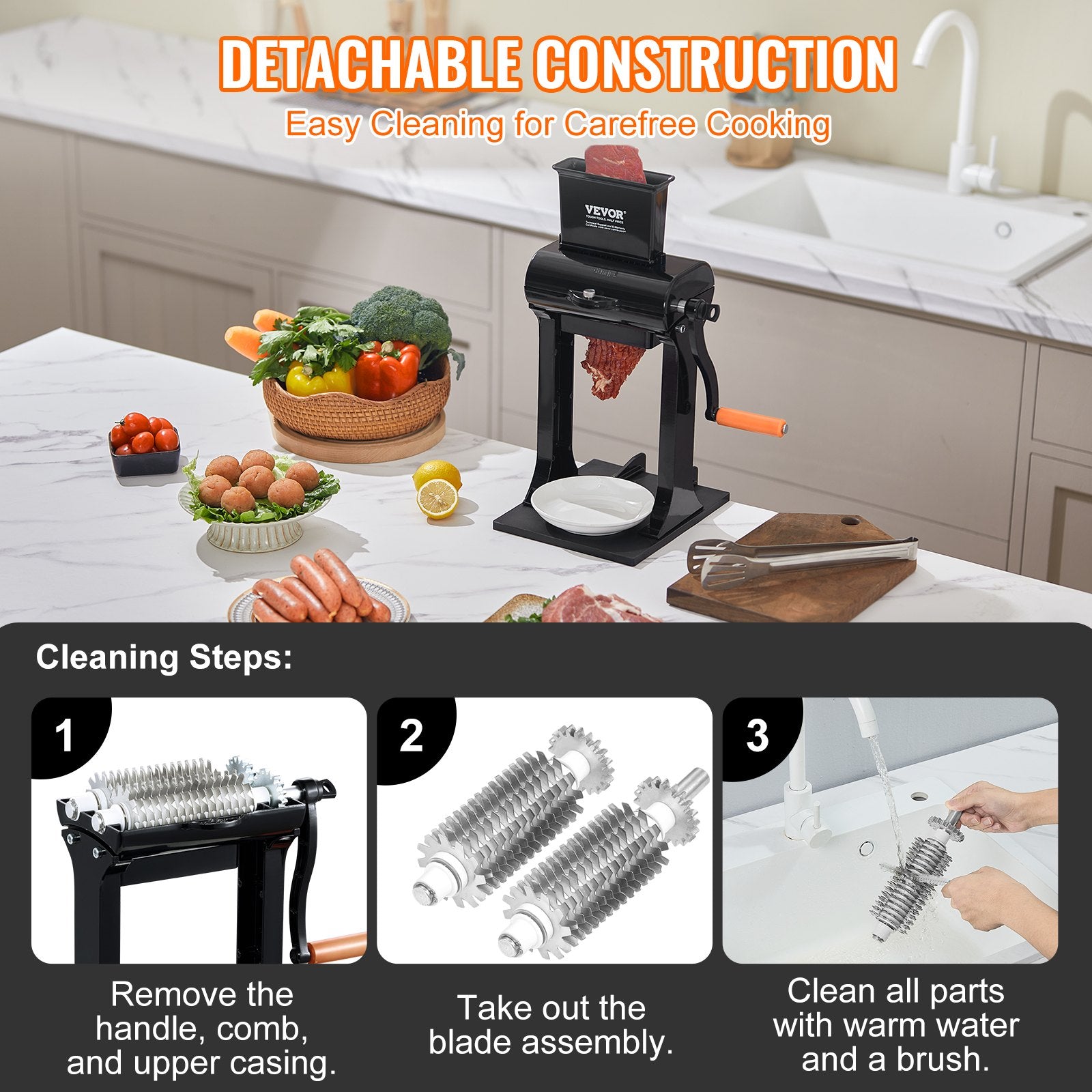 Meat Tenderizer Commercial Heavy Duty Stainless Steel Manual 148mm Feed Port