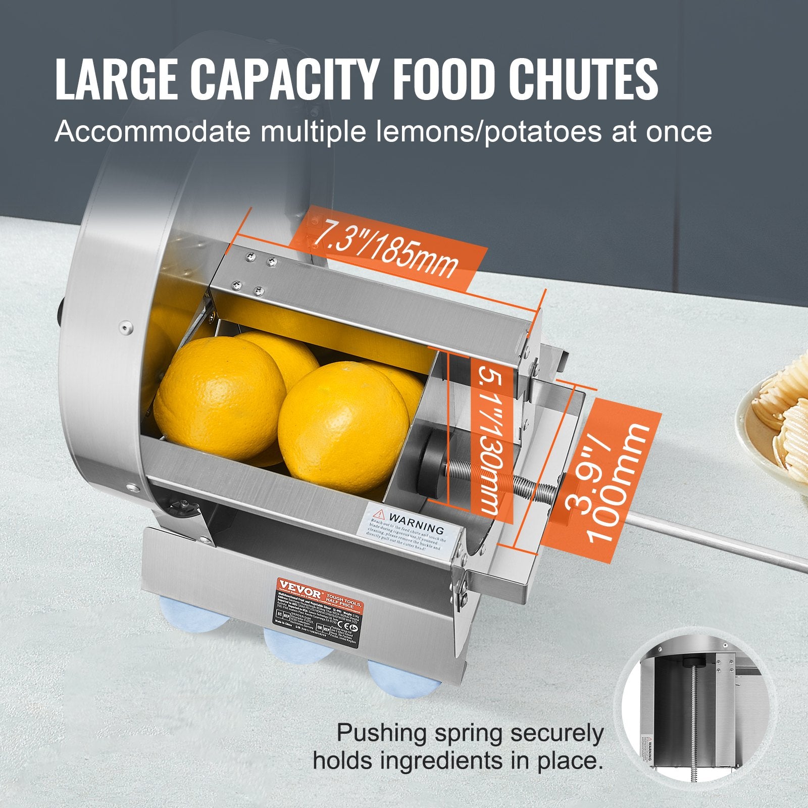 Manual Vegetable Fruit Slicer 0-0.5"/0-12mm Adjustable Stainless Steel 2 Blades
